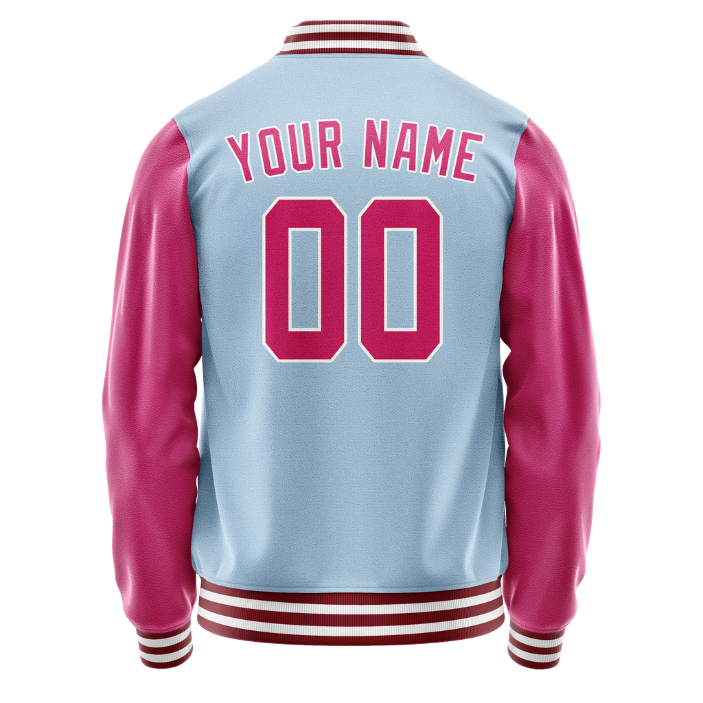 Personalized Light-Blue & Pink Solid Color Varsity Letterman Jacket