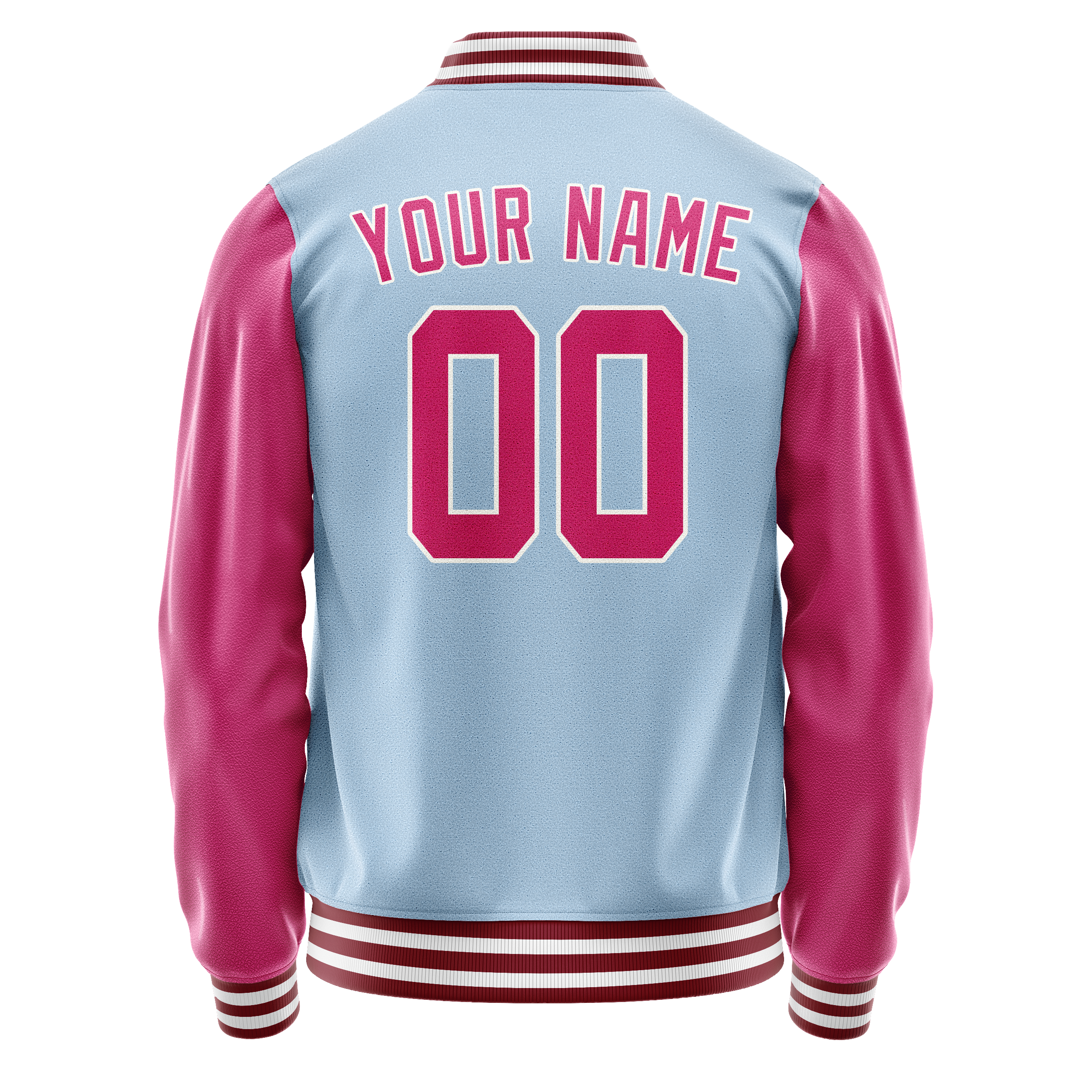 Personalized Light-Blue & Pink Solid Color Varsity Letterman Jacket