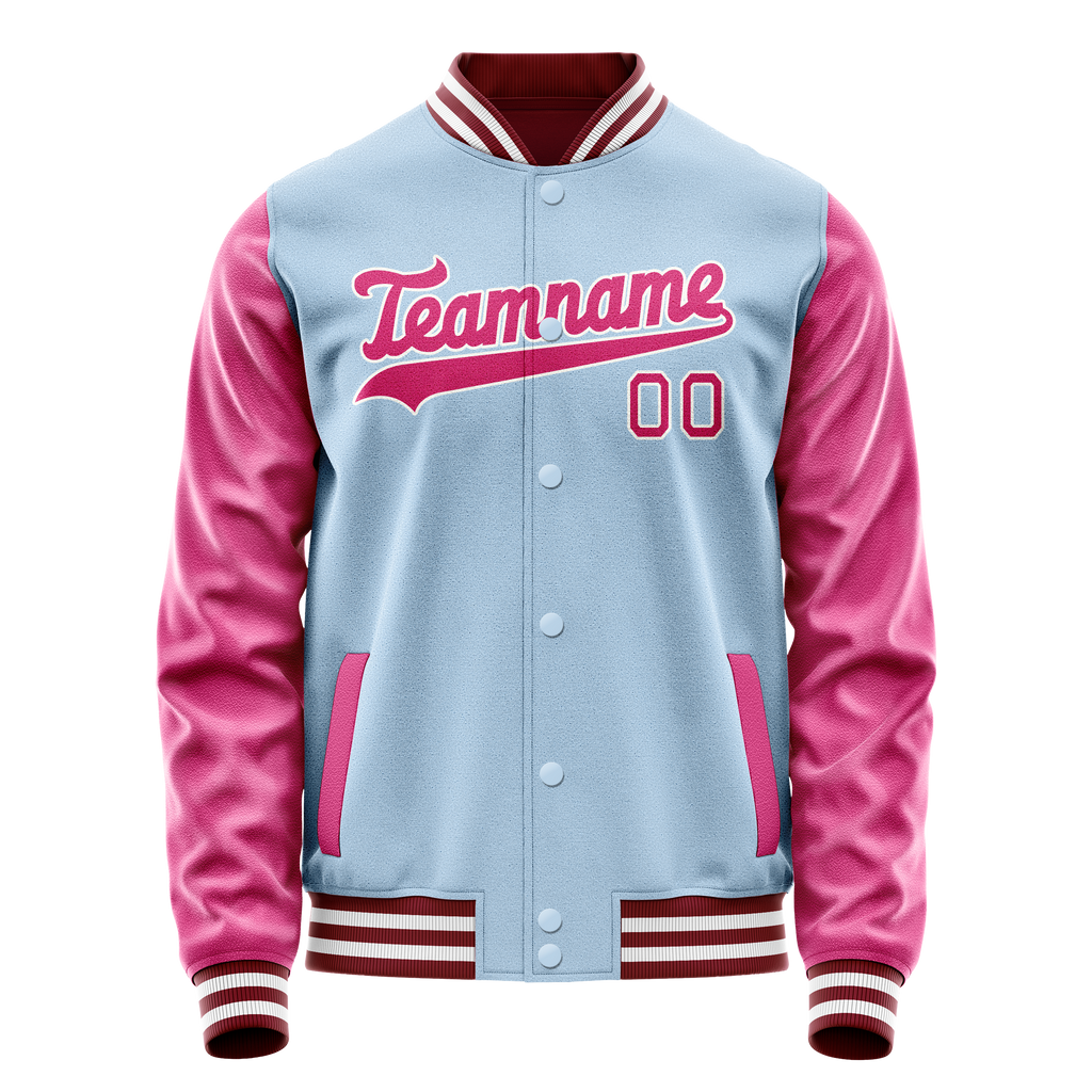 Personalized Light-Blue & Pink Solid Color Varsity Letterman Jacket