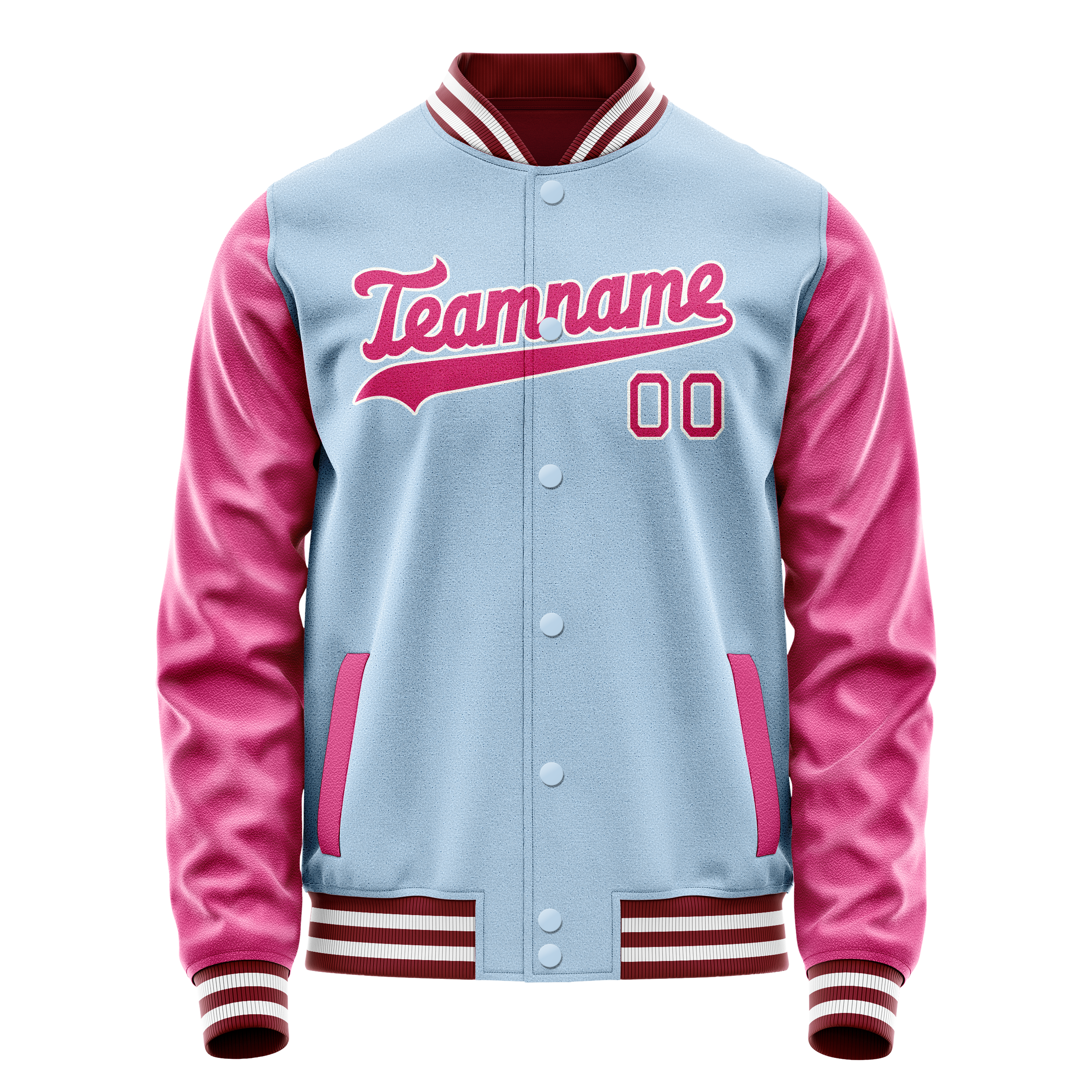 Personalized Light-Blue & Pink Solid Color Varsity Letterman Jacket
