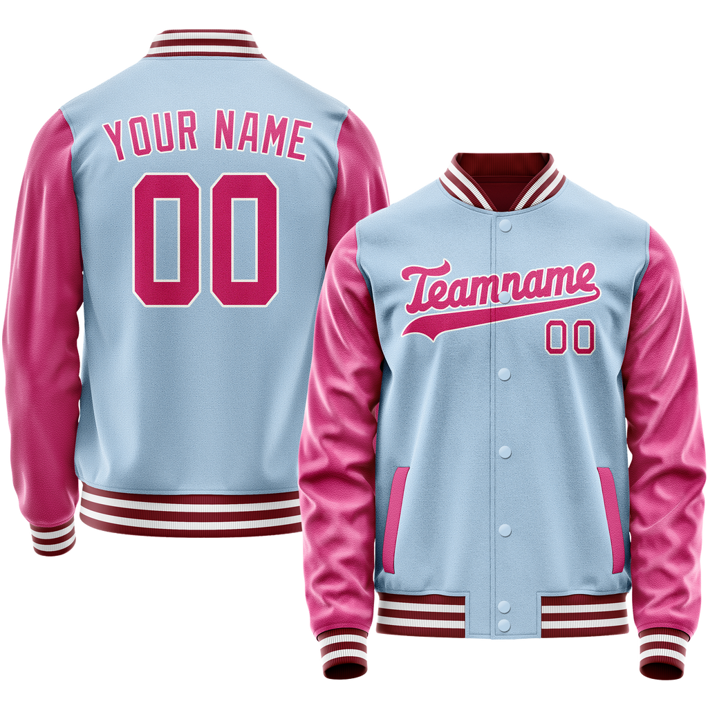 Personalized Light-Blue & Pink Solid Color Varsity Letterman Jacket