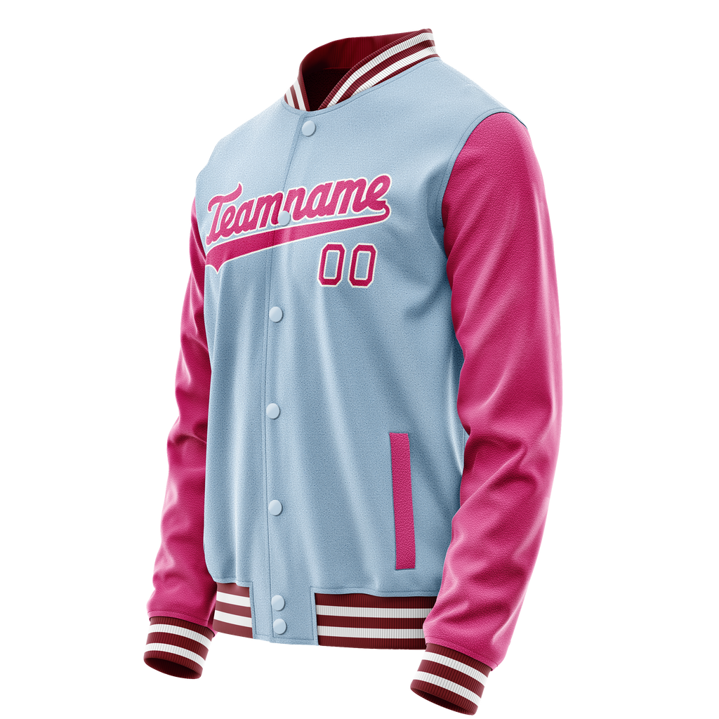 Personalized Light-Blue & Pink Solid Color Varsity Letterman Jacket