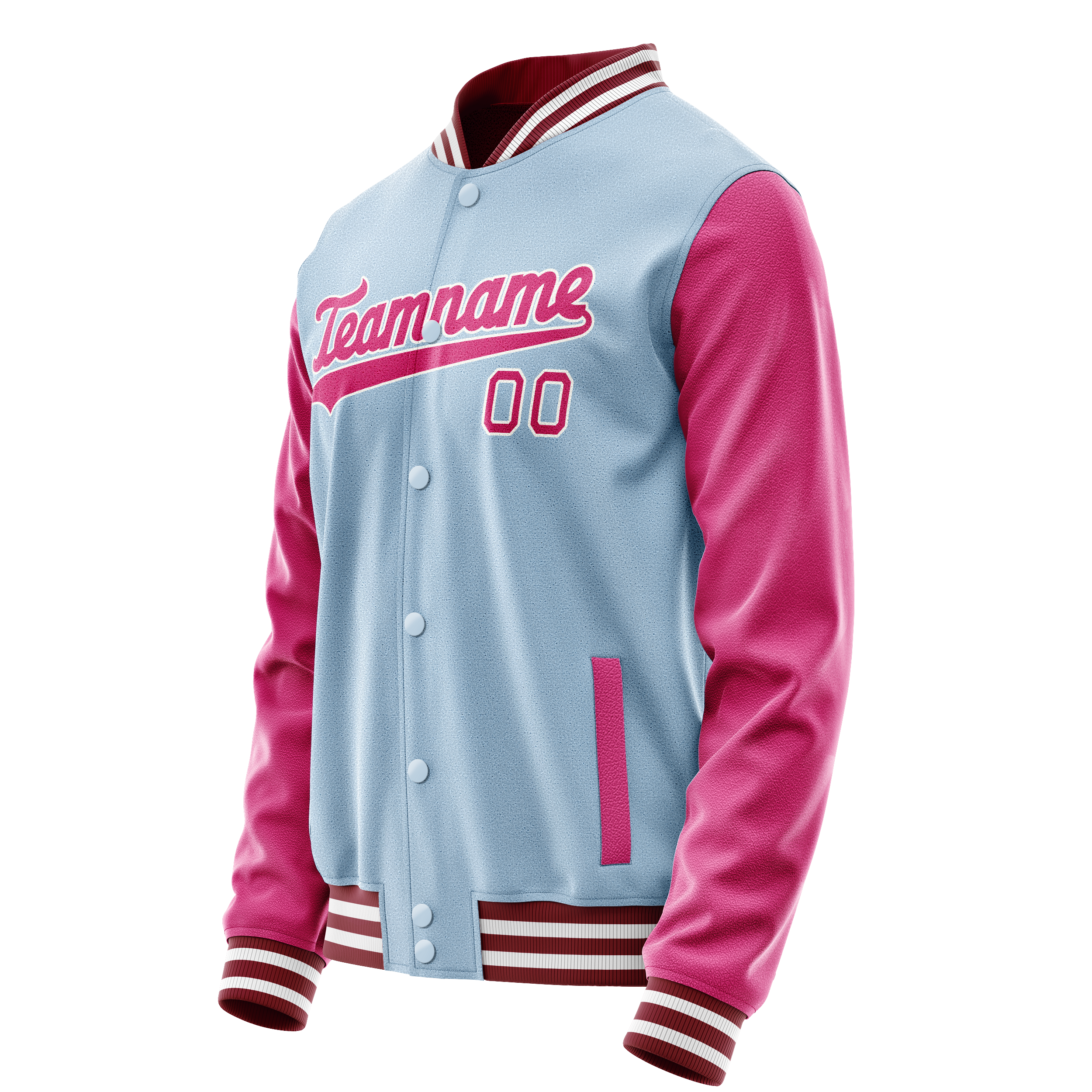 Personalized Light-Blue & Pink Solid Color Varsity Letterman Jacket