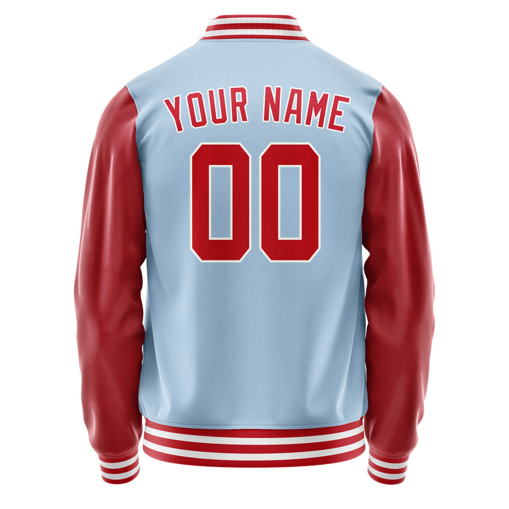 Personalized Light-Blue & Red Solid Color Varsity Letterman Jacket