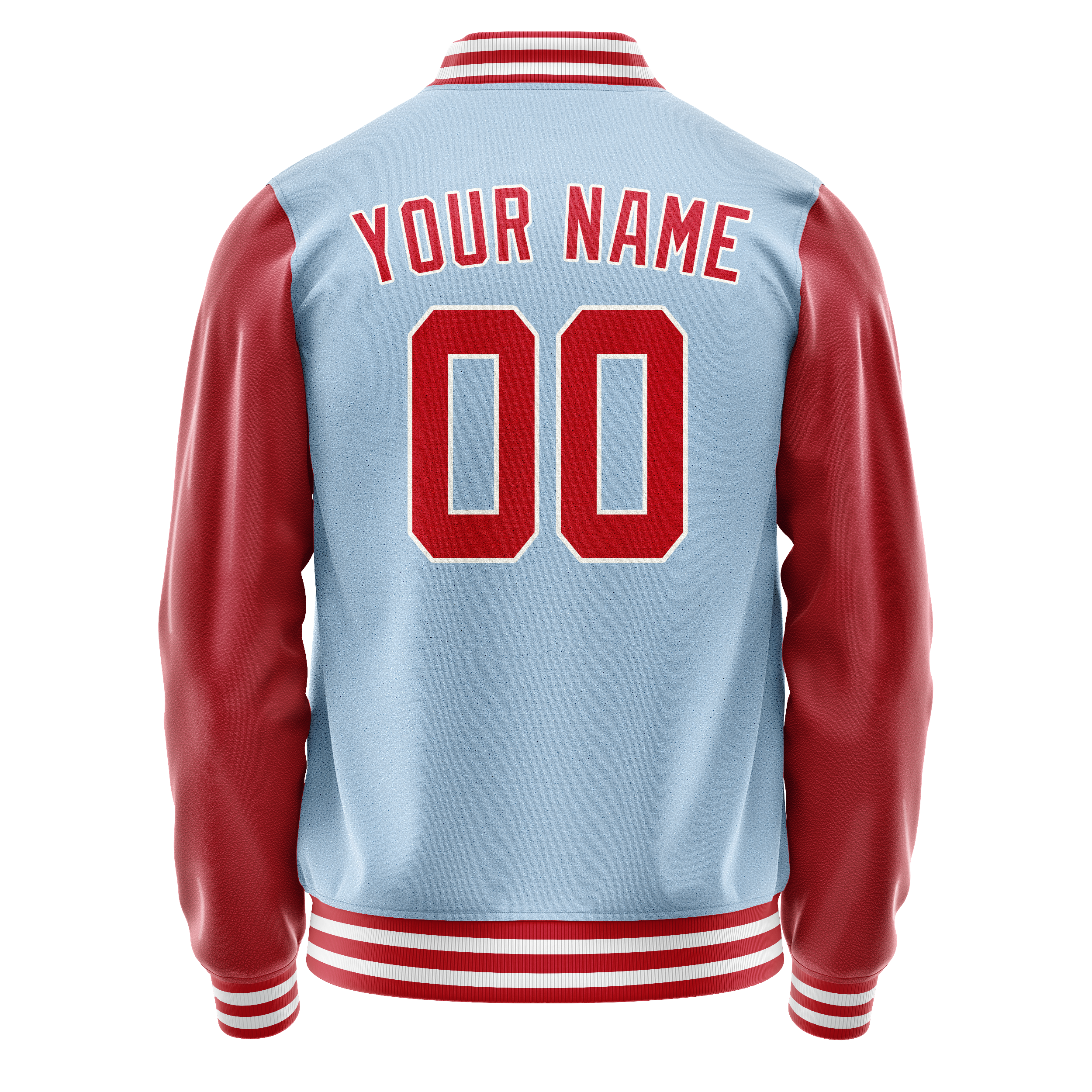 Personalized Light-Blue & Red Solid Color Varsity Letterman Jacket