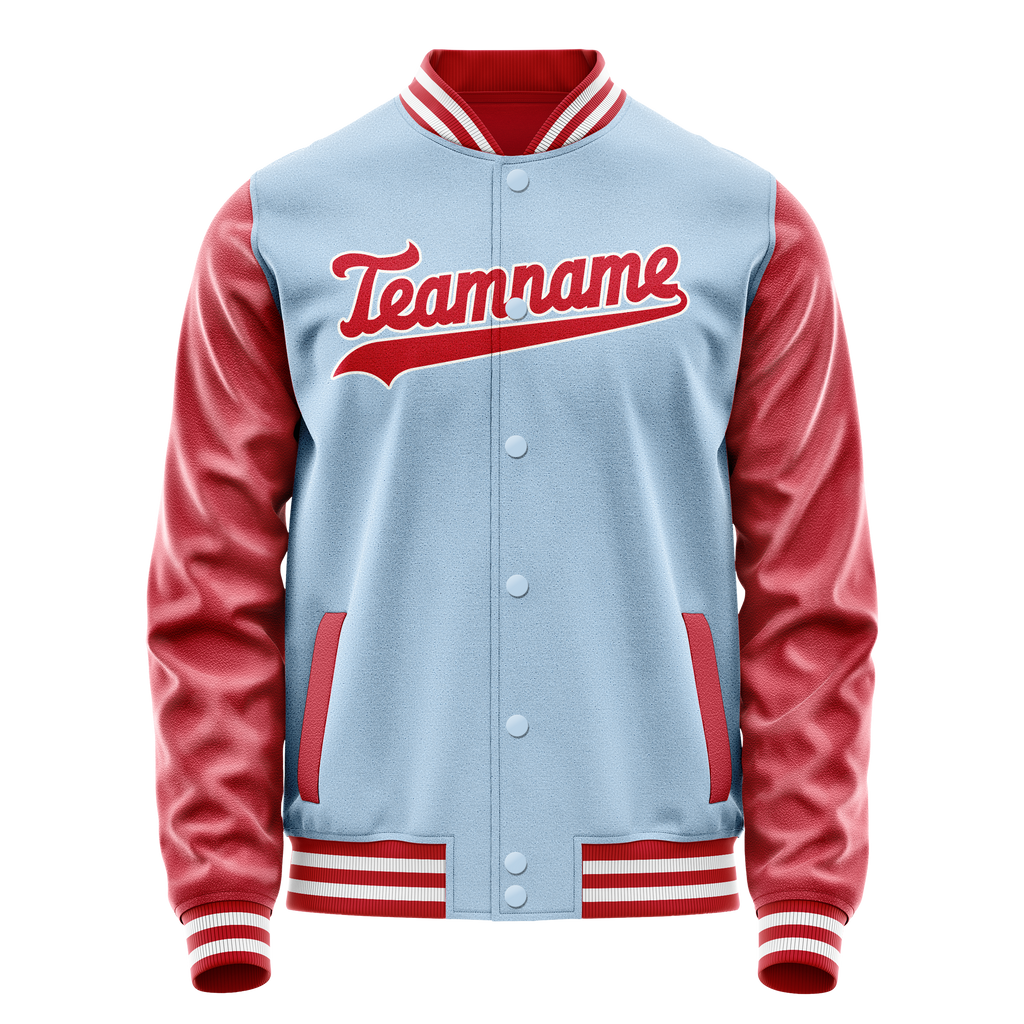 Personalized Light-Blue & Red Solid Color Varsity Letterman Jacket