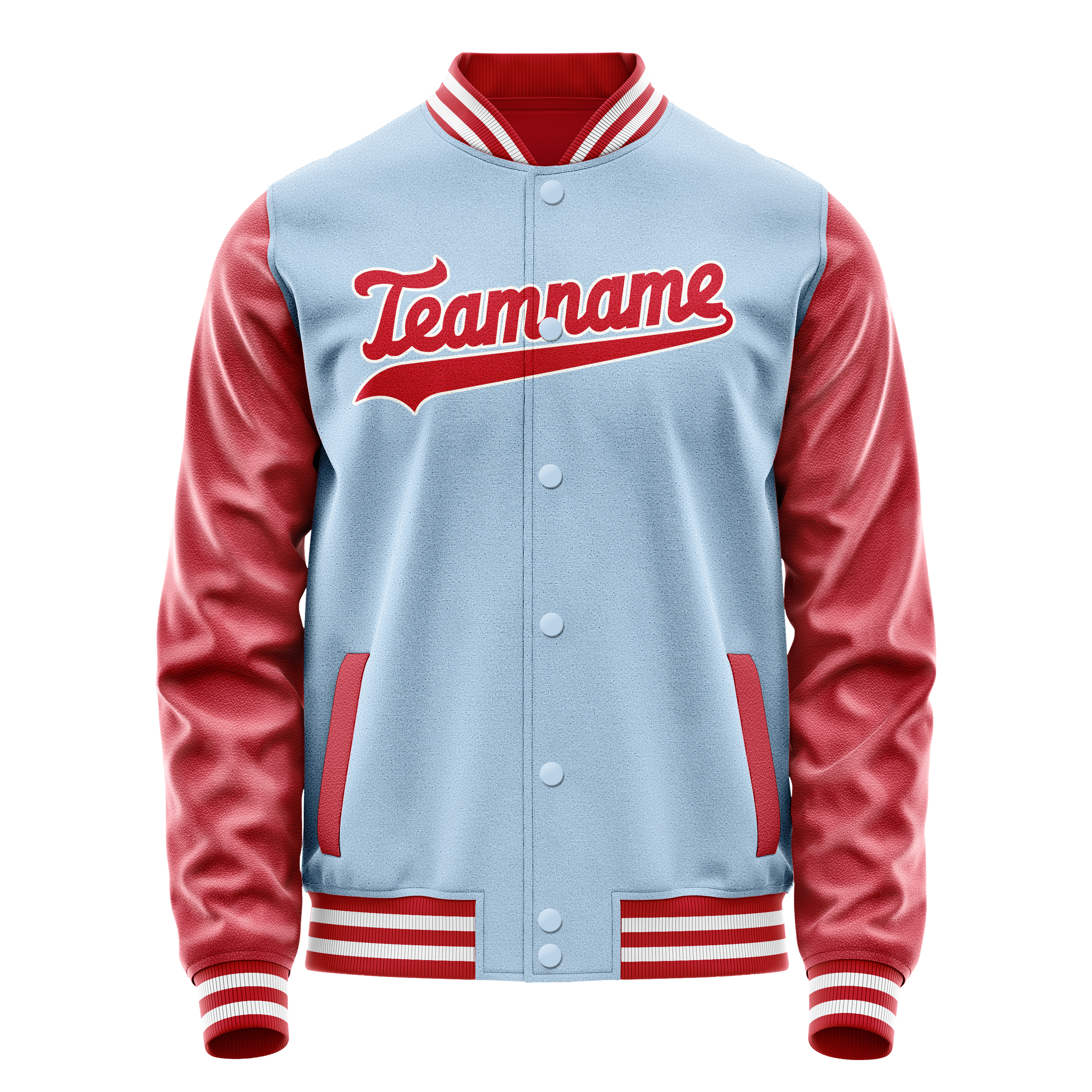 Personalized Light-Blue & Red Solid Color Varsity Letterman Jacket