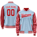Personalized Light-Blue & Red Solid Color Varsity Letterman Jacket