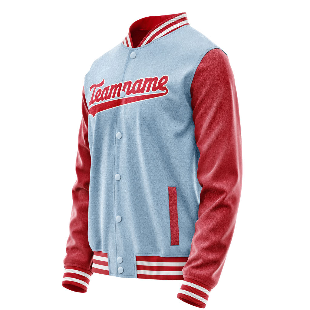 Personalized Light-Blue & Red Solid Color Varsity Letterman Jacket