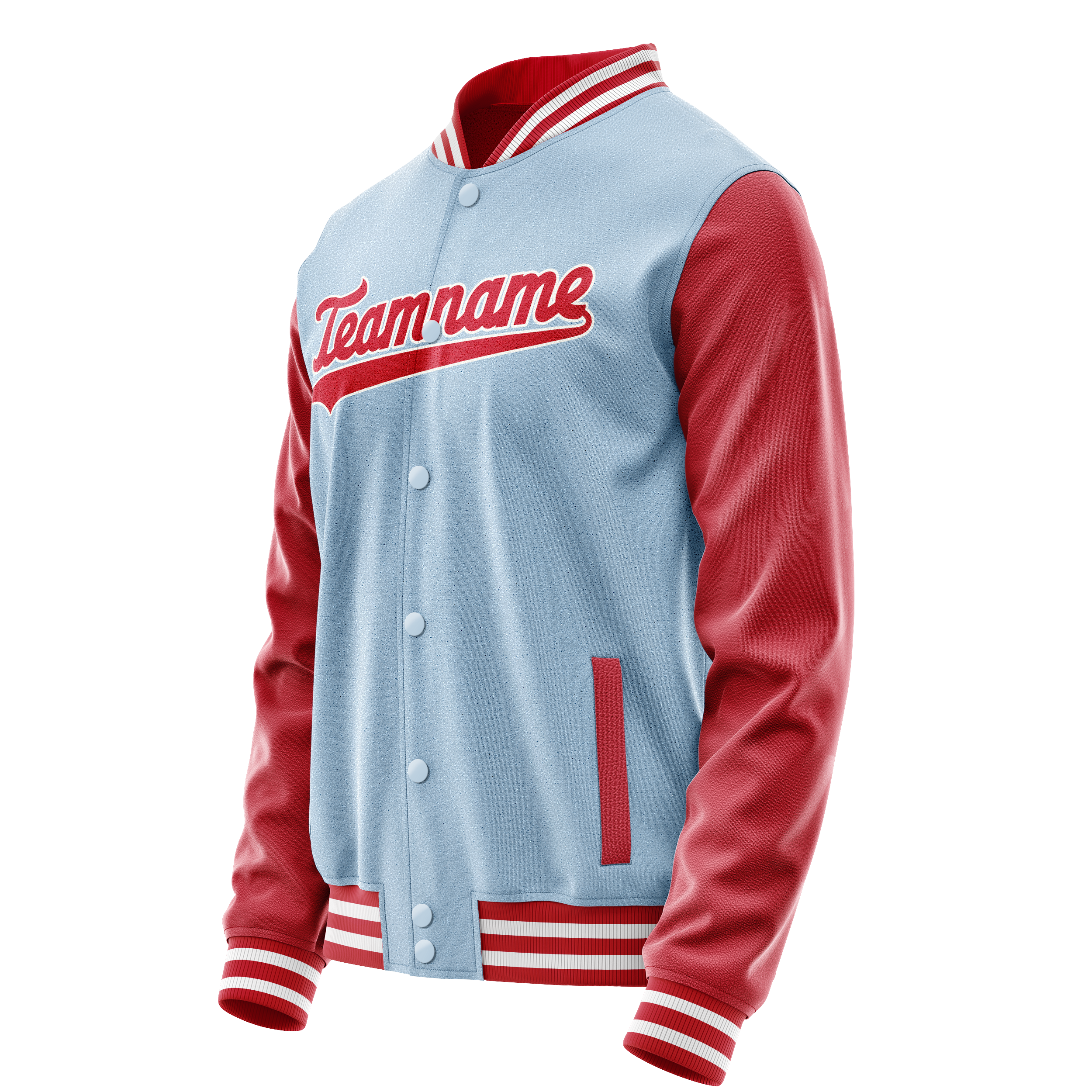 Personalized Light-Blue & Red Solid Color Varsity Letterman Jacket