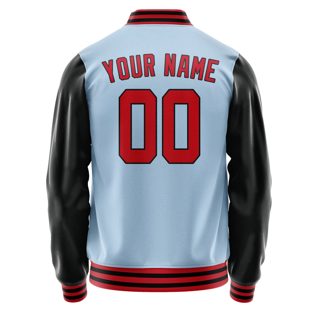 Personalized Light-Blue & Crimson Solid Color Varsity Letterman Jacket