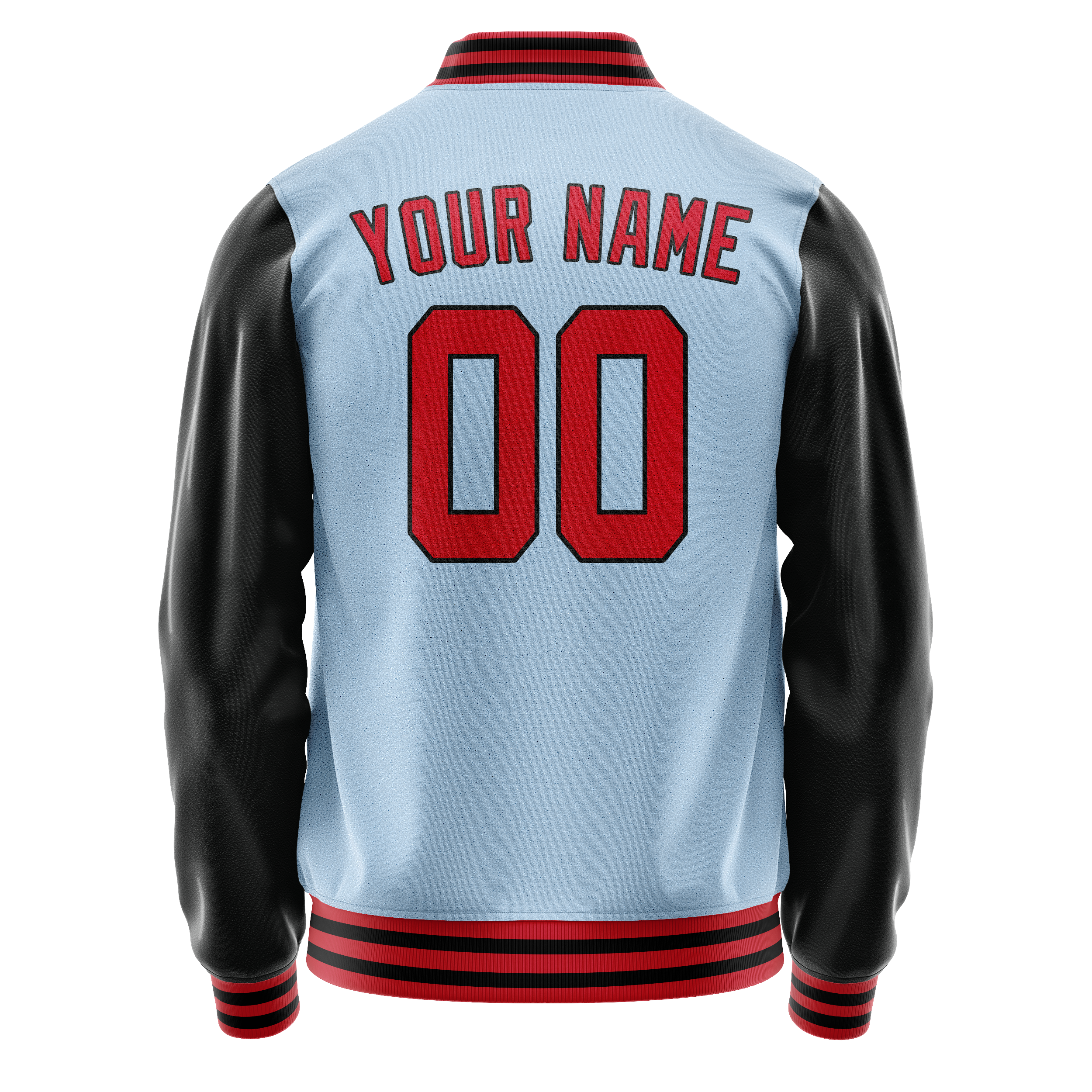 Personalized Light-Blue & Crimson Solid Color Varsity Letterman Jacket