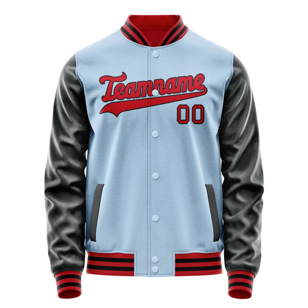 Personalized Light-Blue & Crimson Solid Color Varsity Letterman Jacket