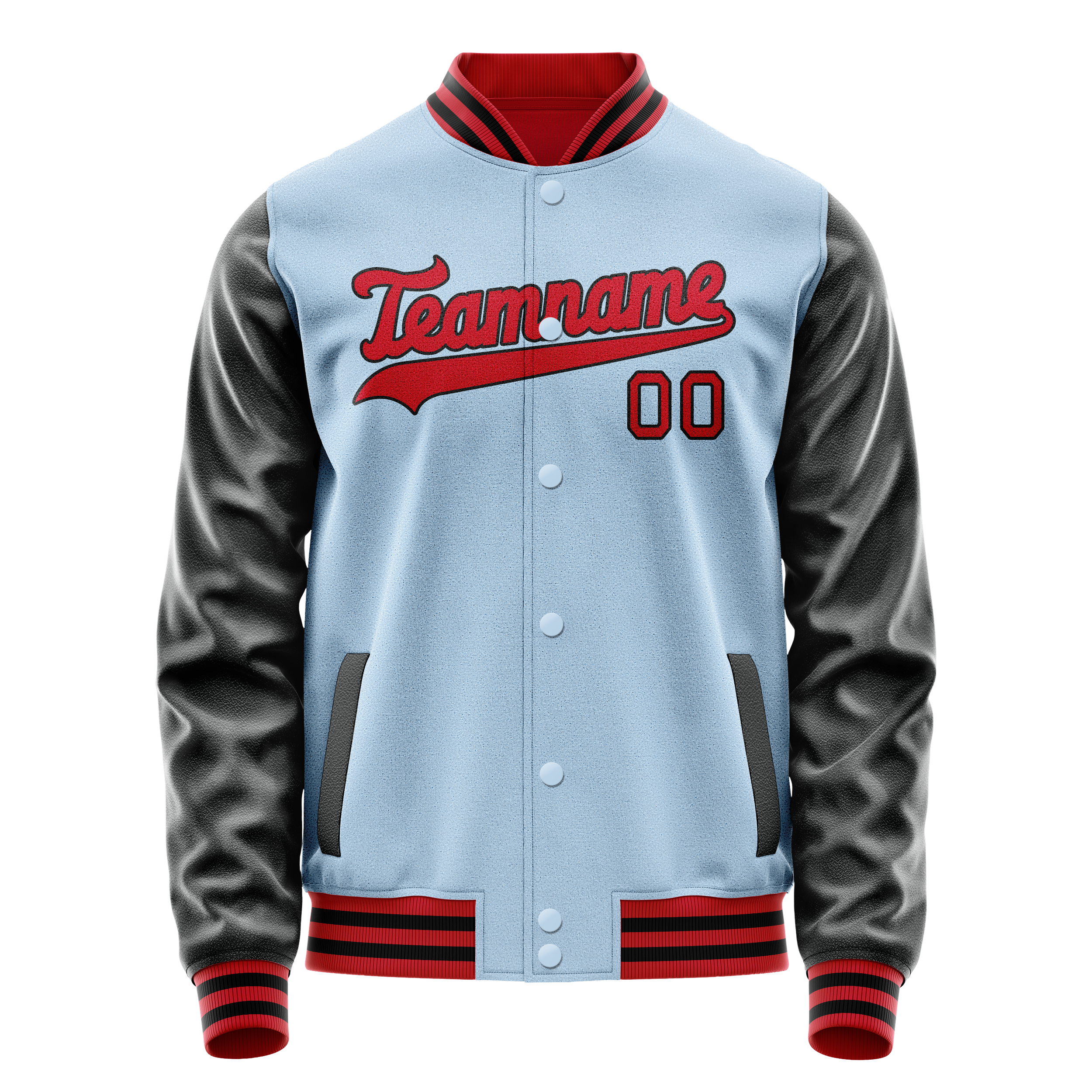 Personalized Light-Blue & Crimson Solid Color Varsity Letterman Jacket