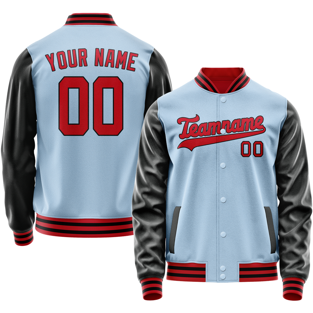 Personalized Light-Blue & Crimson Solid Color Varsity Letterman Jacket