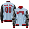 Personalized Light-Blue & Crimson Solid Color Varsity Letterman Jacket