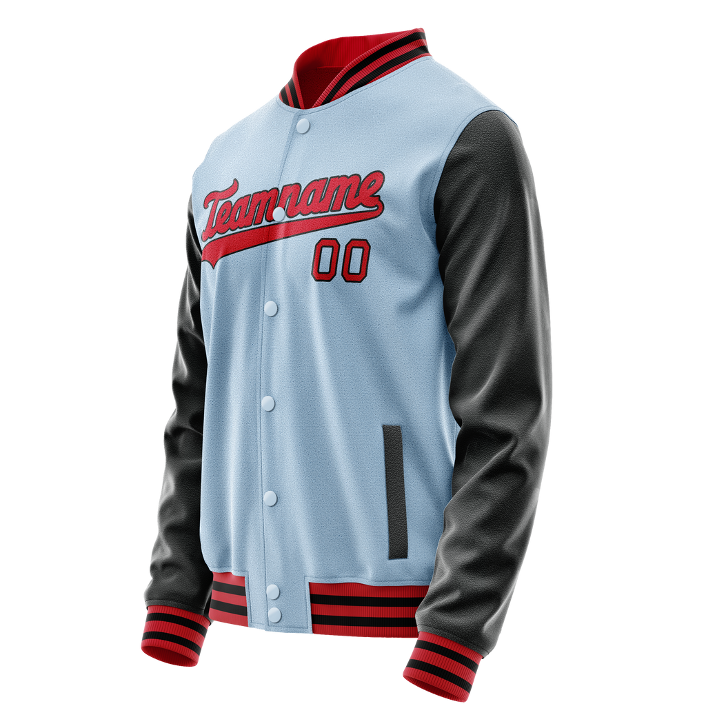 Personalized Light-Blue & Crimson Solid Color Varsity Letterman Jacket