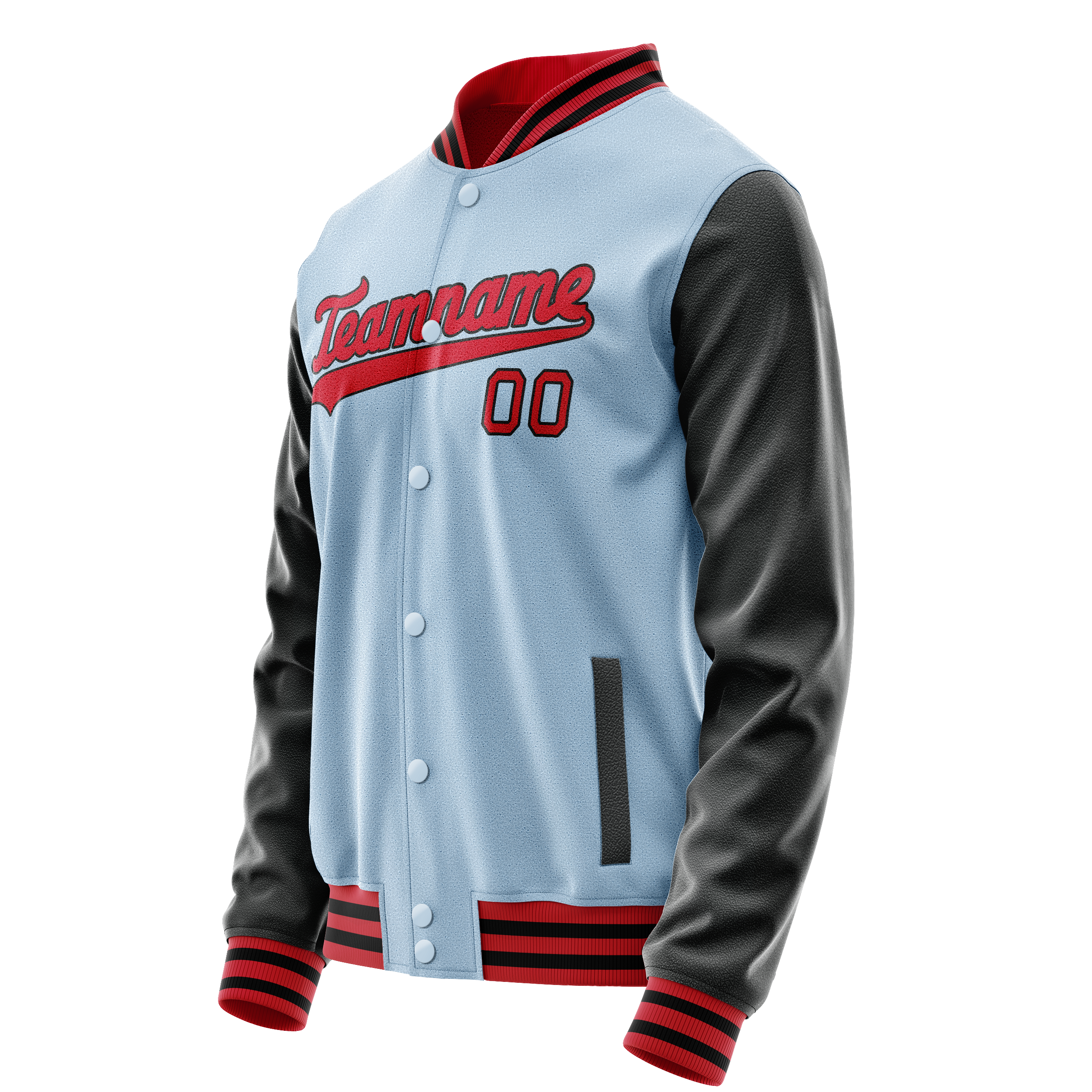 Personalized Light-Blue & Crimson Solid Color Varsity Letterman Jacket