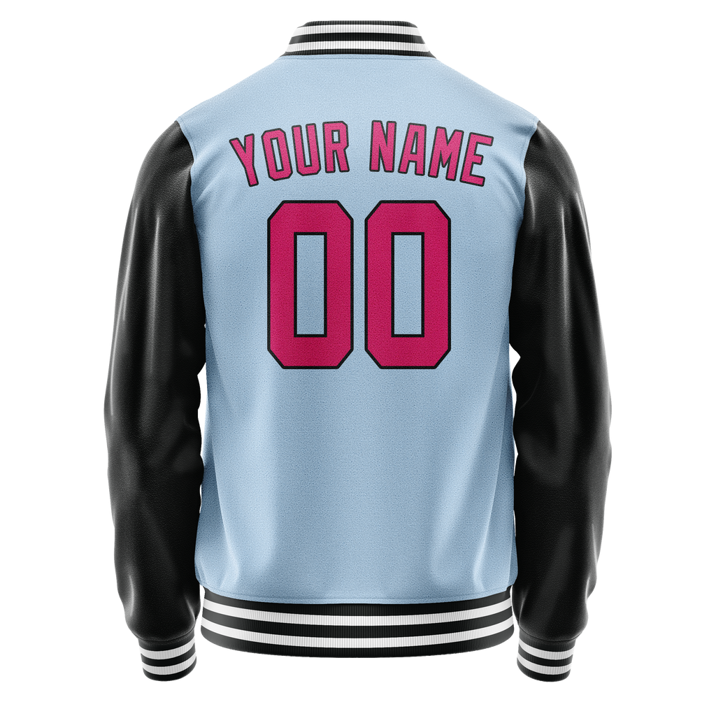 Personalized Light-Blue & Pink Solid Color Varsity Letterman Jacket
