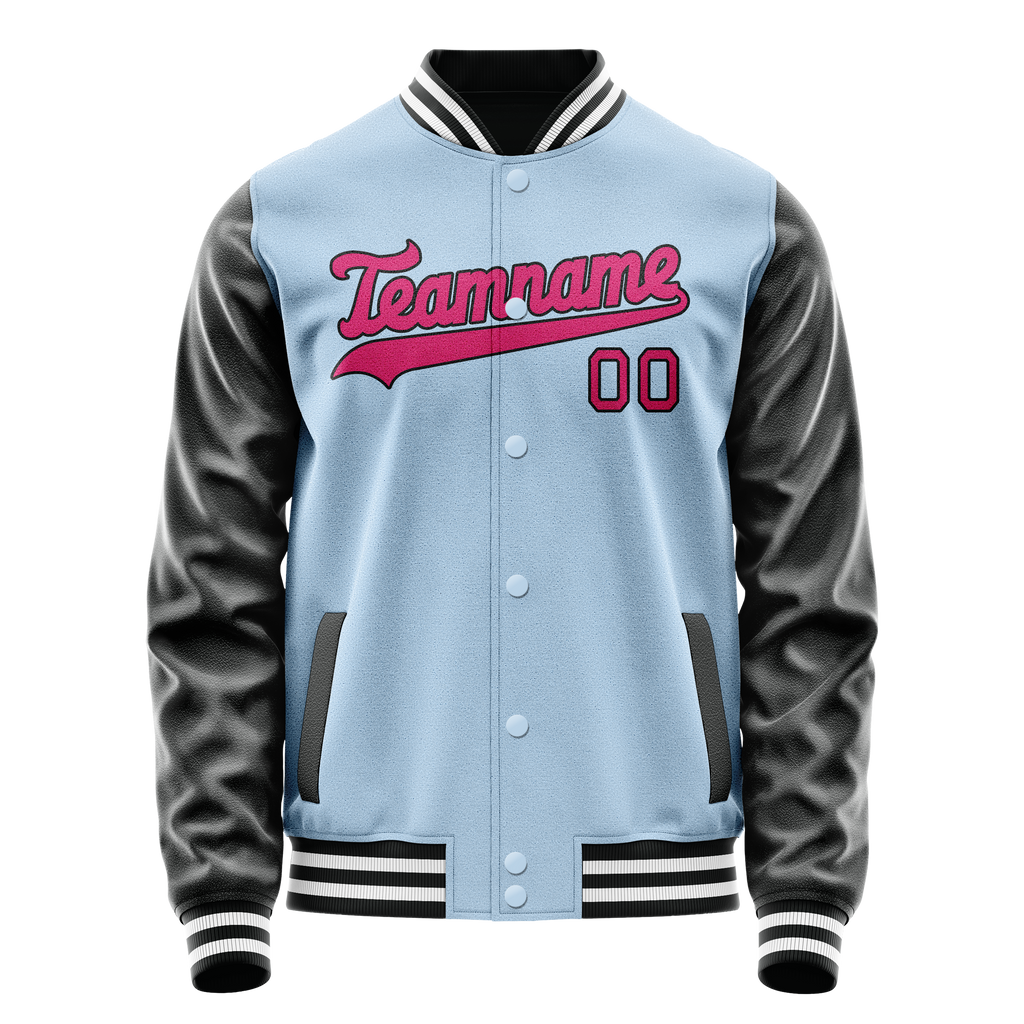 Personalized Light-Blue & Pink Solid Color Varsity Letterman Jacket