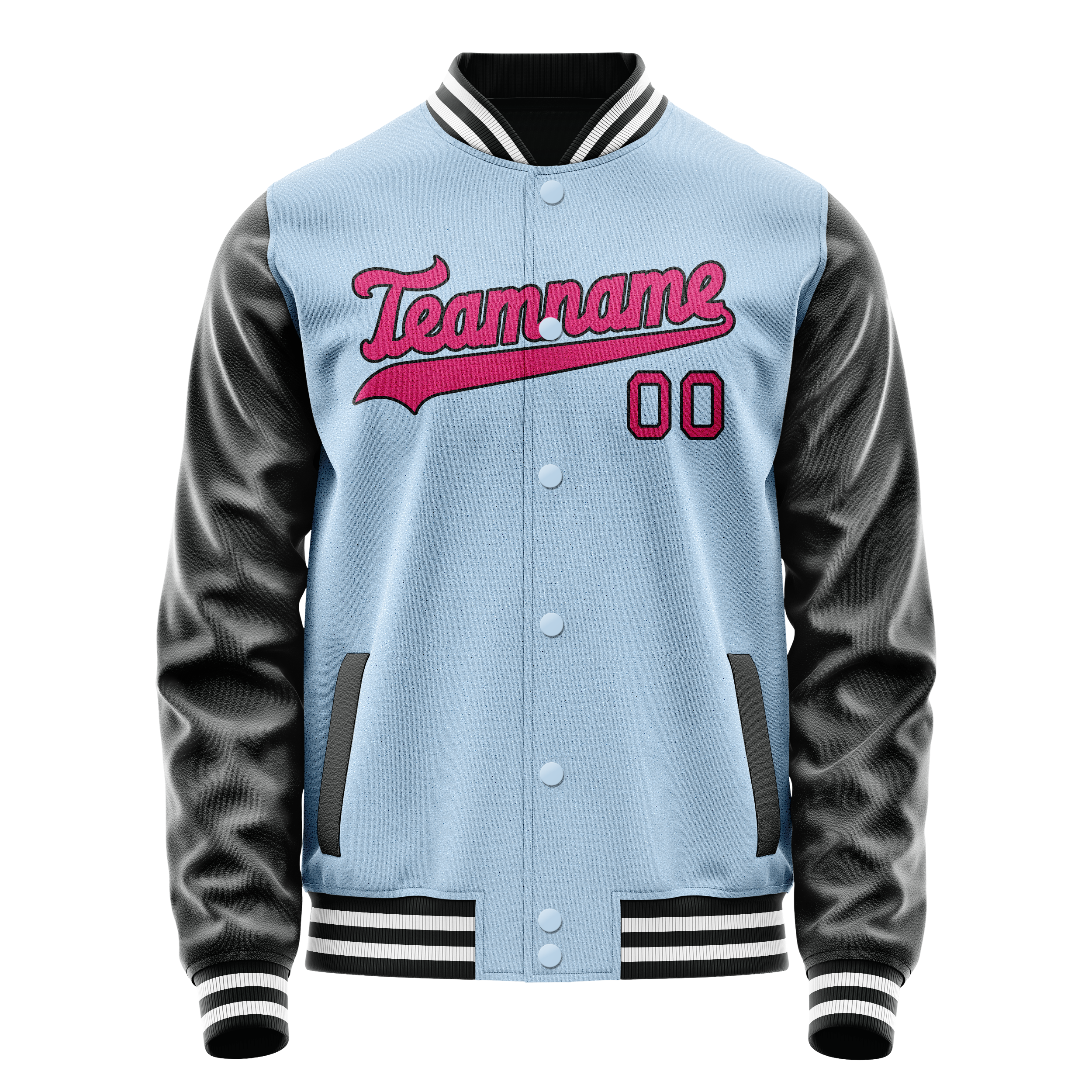 Personalized Light-Blue & Pink Solid Color Varsity Letterman Jacket
