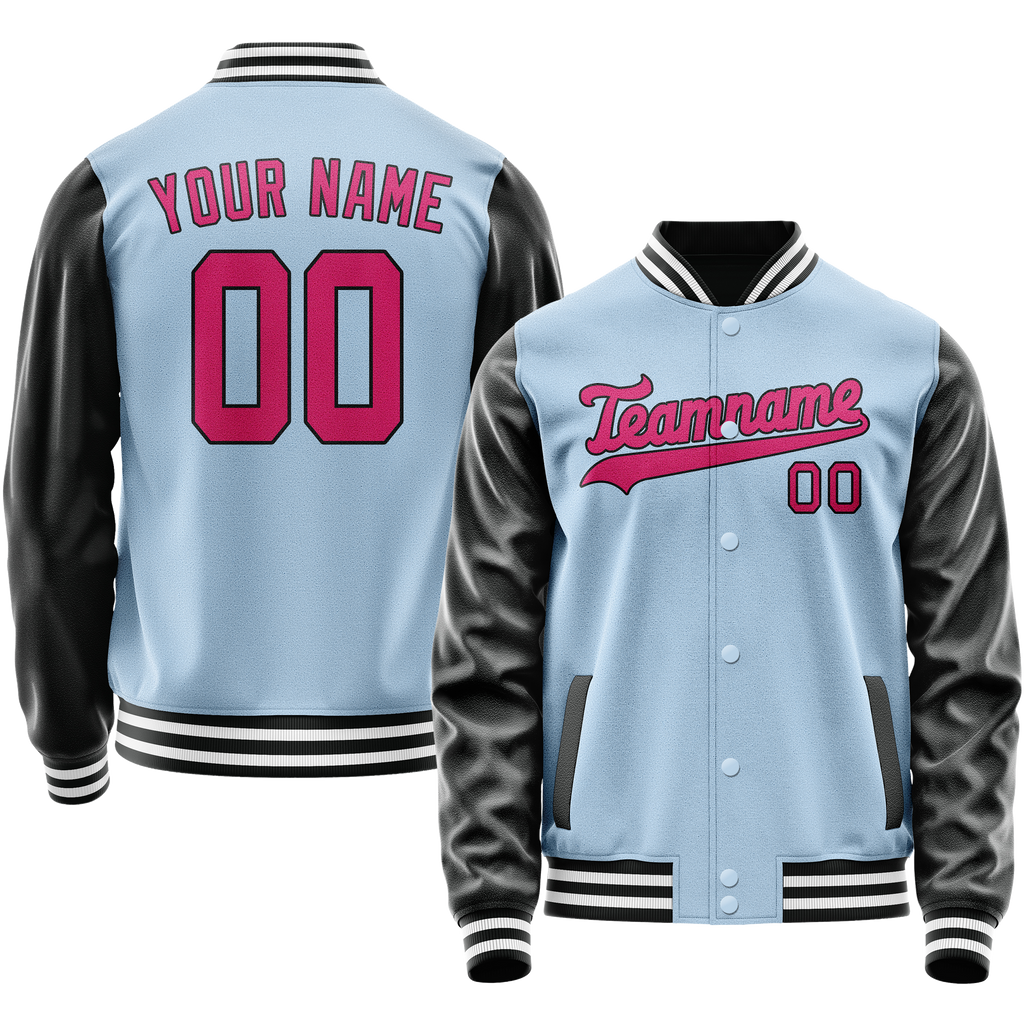 Personalized Light-Blue & Pink Solid Color Varsity Letterman Jacket