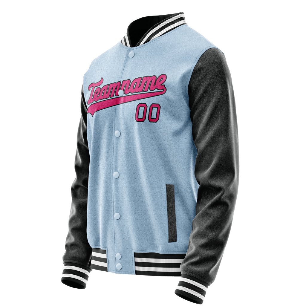 Personalized Light-Blue & Pink Solid Color Varsity Letterman Jacket