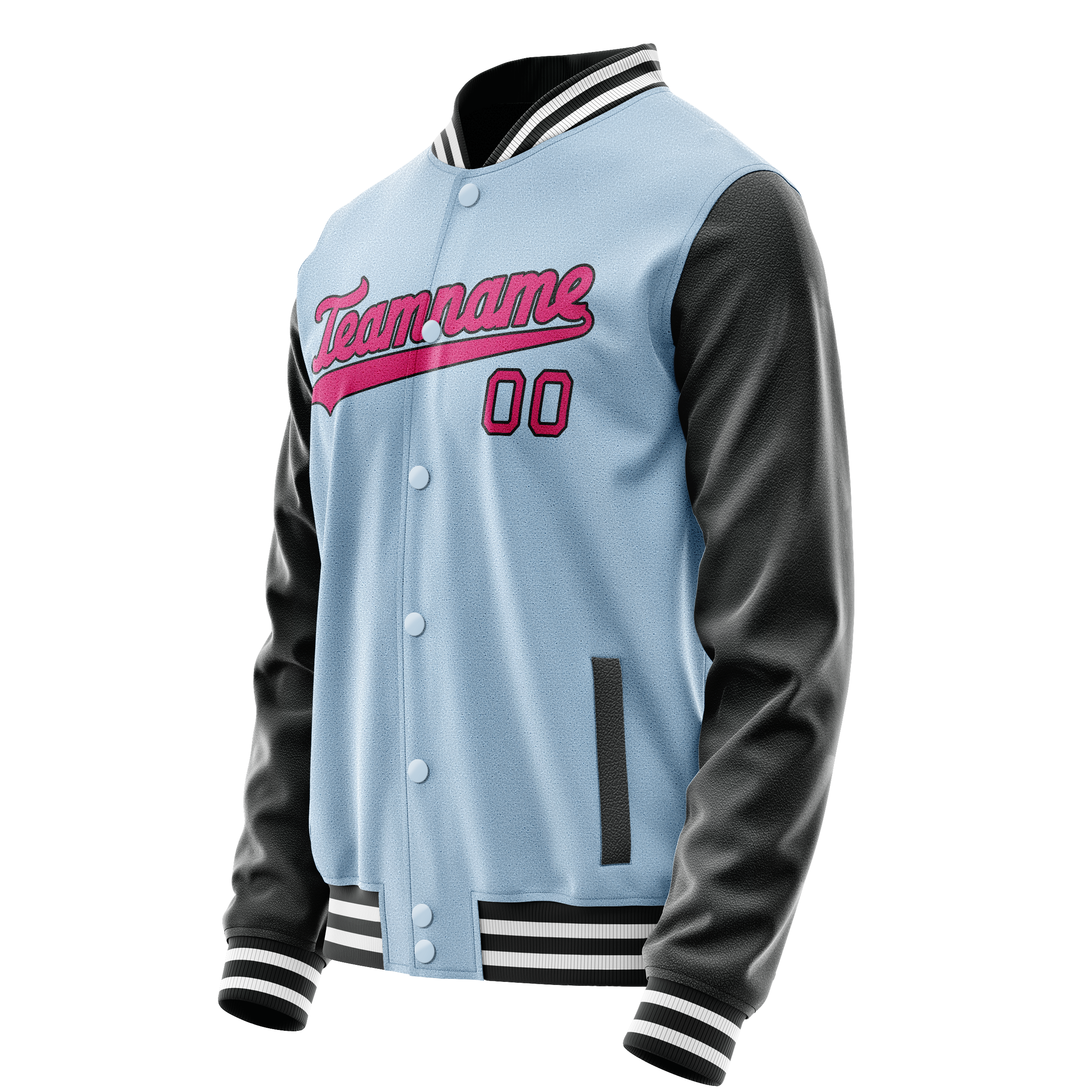 Personalized Light-Blue & Pink Solid Color Varsity Letterman Jacket