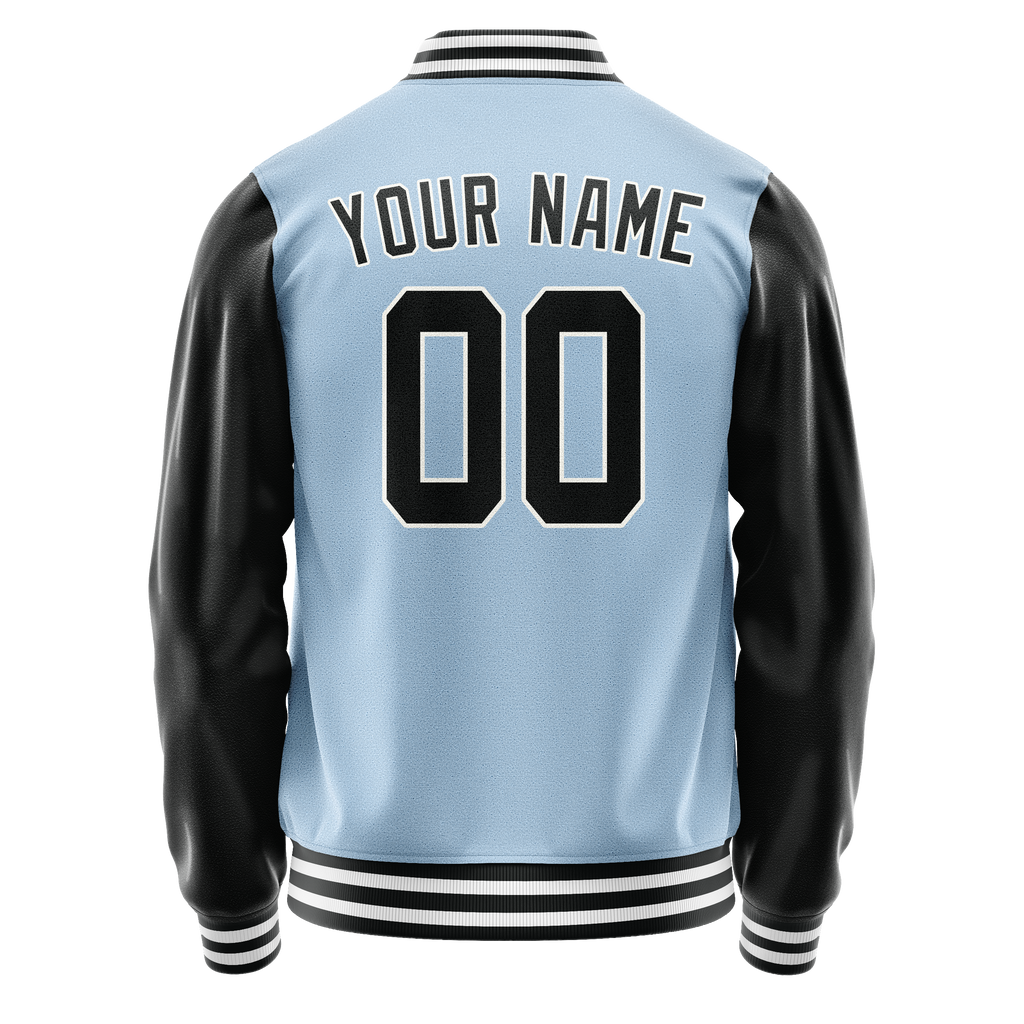 Personalized Light-Blue & Black Solid Color Varsity Letterman Jacket