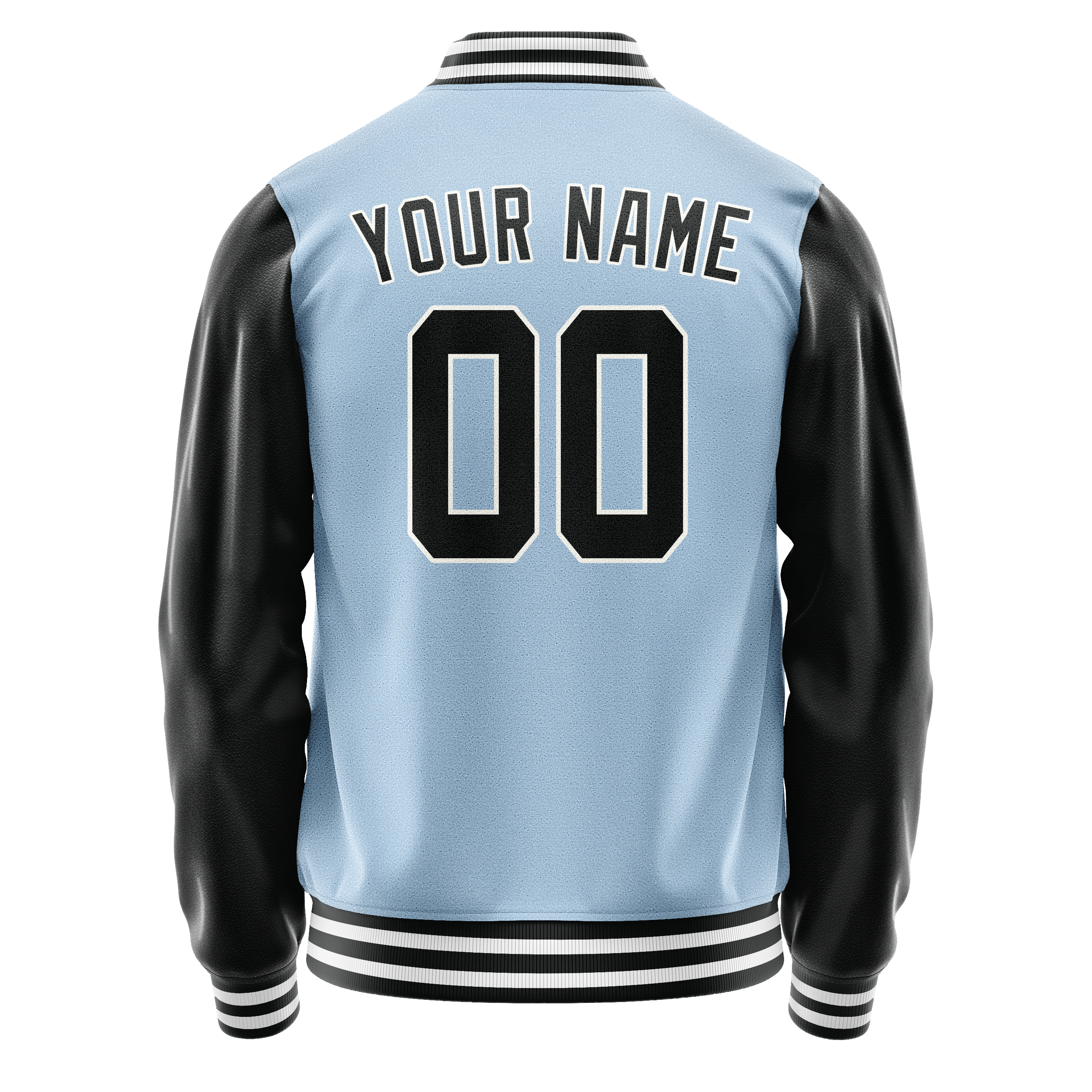 Personalized Light-Blue & Black Solid Color Varsity Letterman Jacket