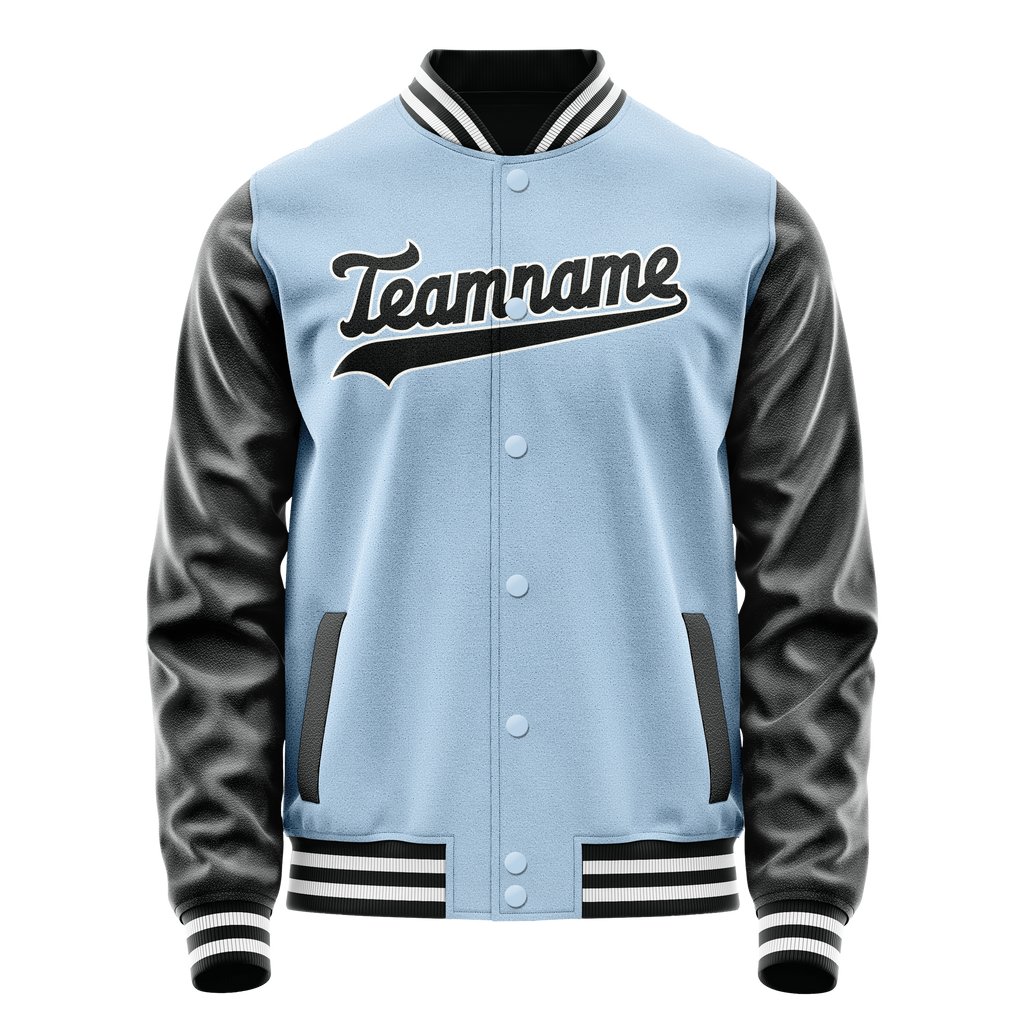 Personalized Light-Blue & Black Solid Color Varsity Letterman Jacket