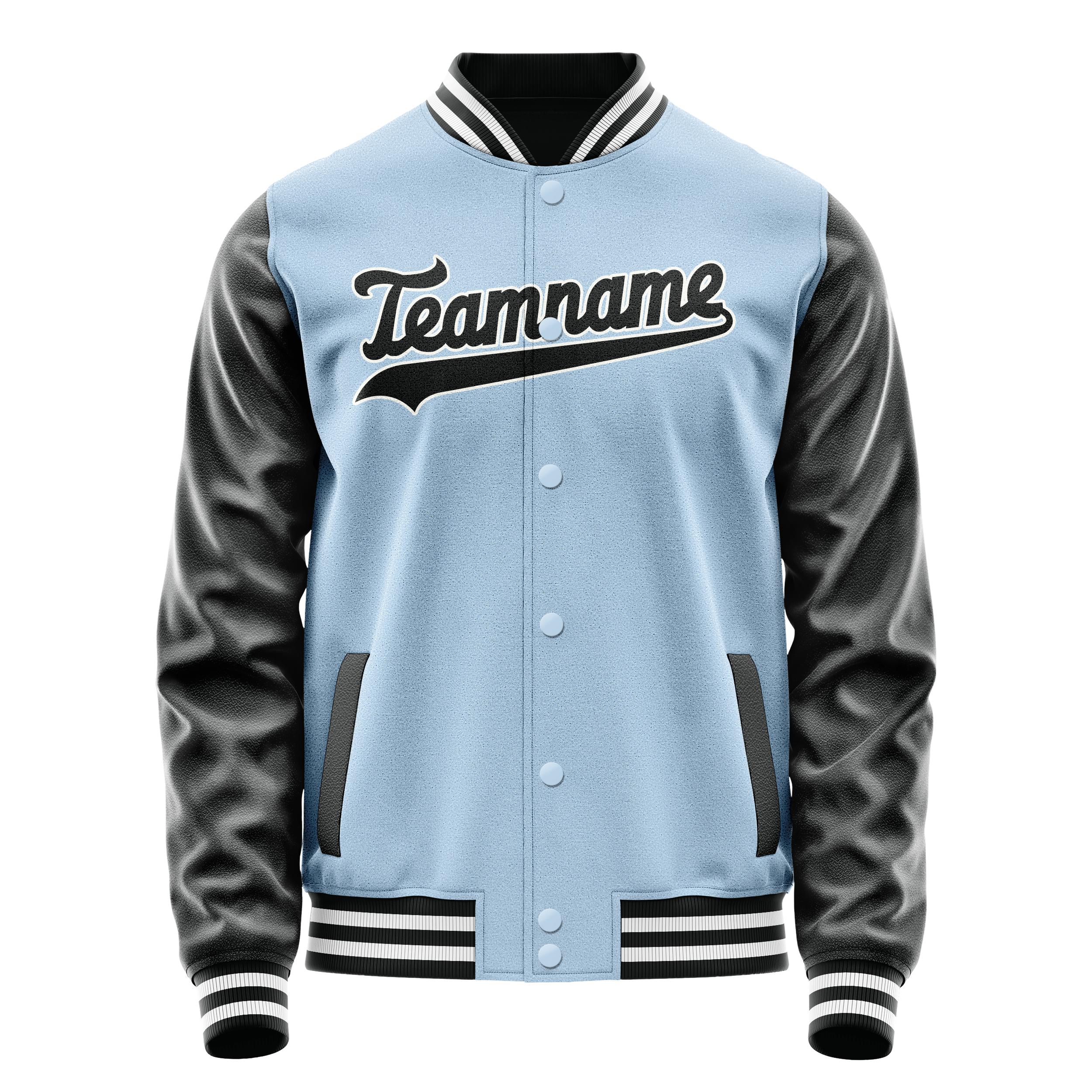 Personalized Light-Blue & Black Solid Color Varsity Letterman Jacket