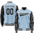 Personalized Light-Blue & Black Solid Color Varsity Letterman Jacket