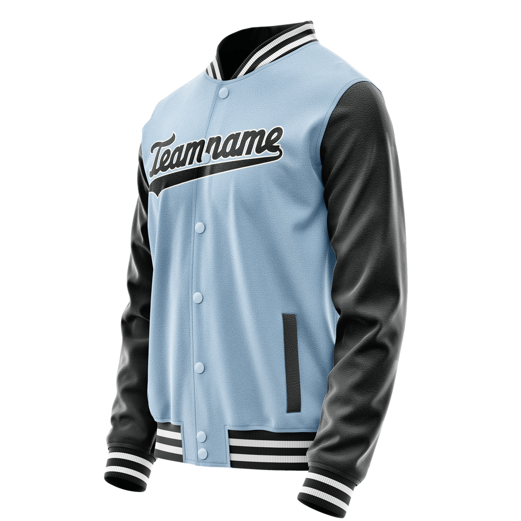 Personalized Light-Blue & Black Solid Color Varsity Letterman Jacket