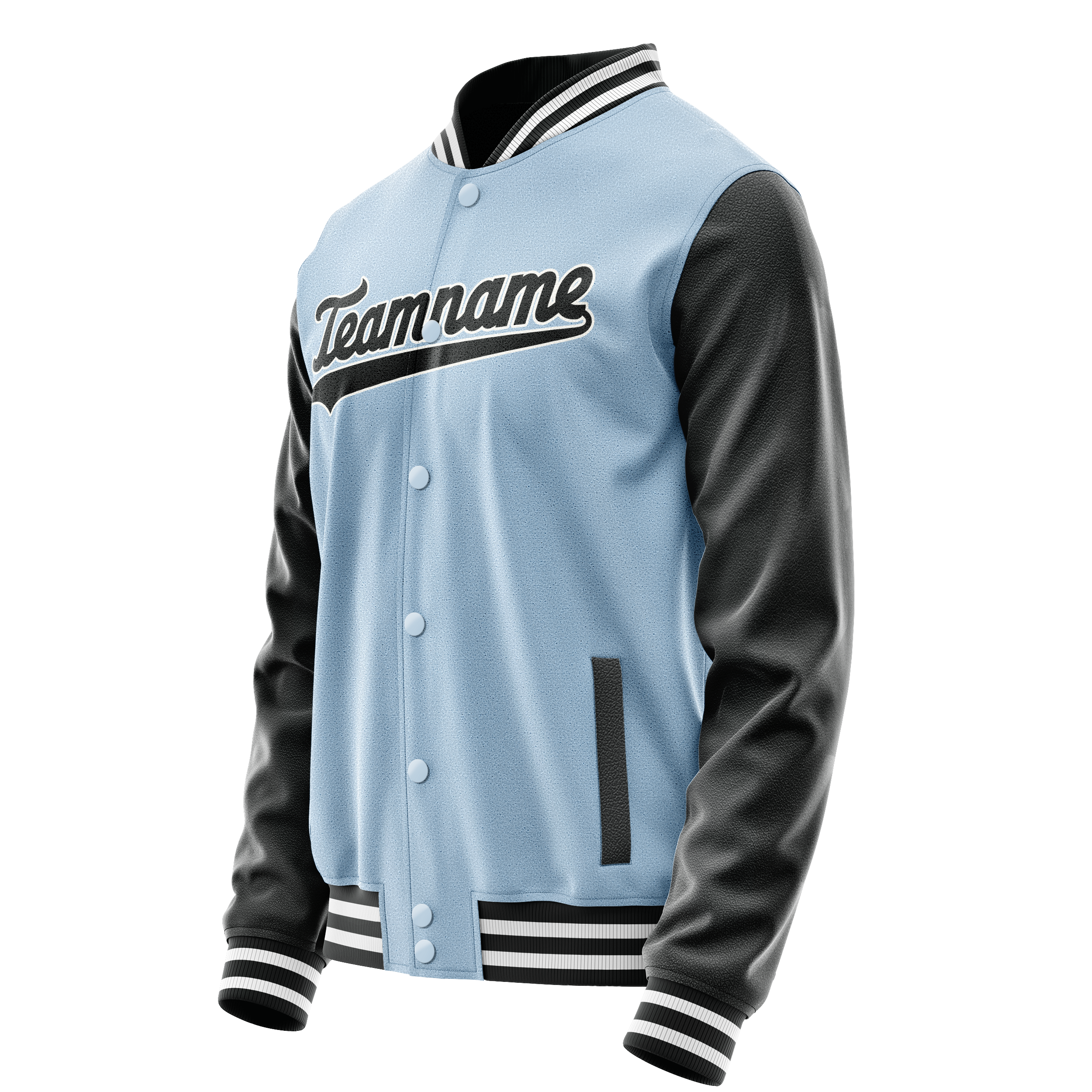 Personalized Light-Blue & Black Solid Color Varsity Letterman Jacket