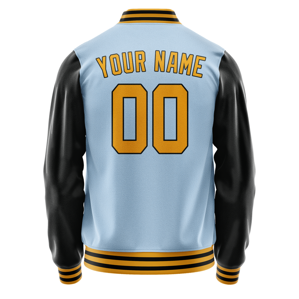 Personalized Light-Blue & Black Solid Color Varsity Letterman Jacket