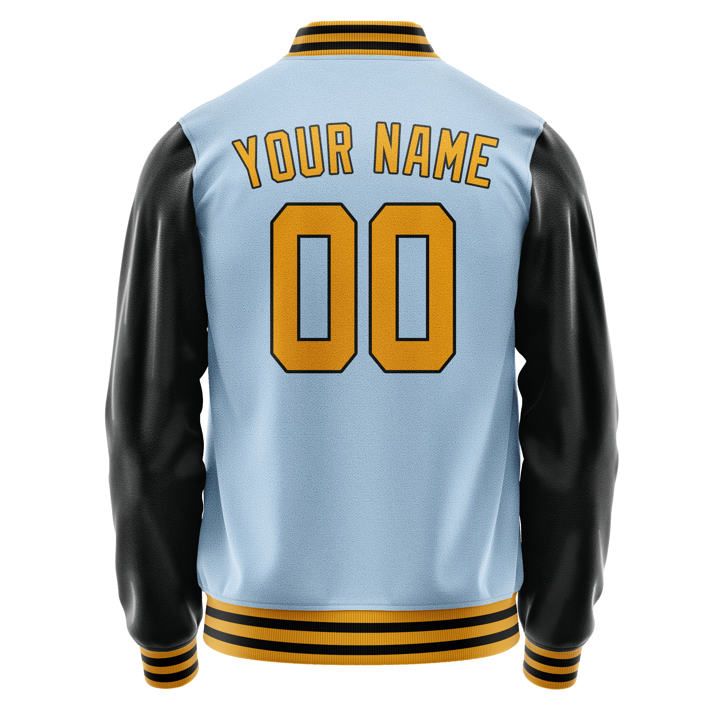 Personalized Light-Blue & Black Solid Color Varsity Letterman Jacket