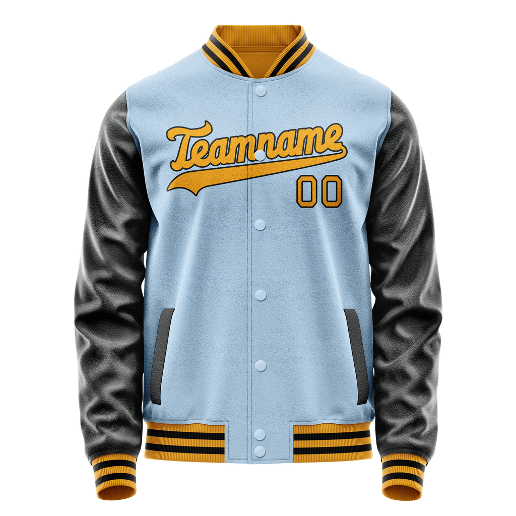 Personalized Light-Blue & Black Solid Color Varsity Letterman Jacket