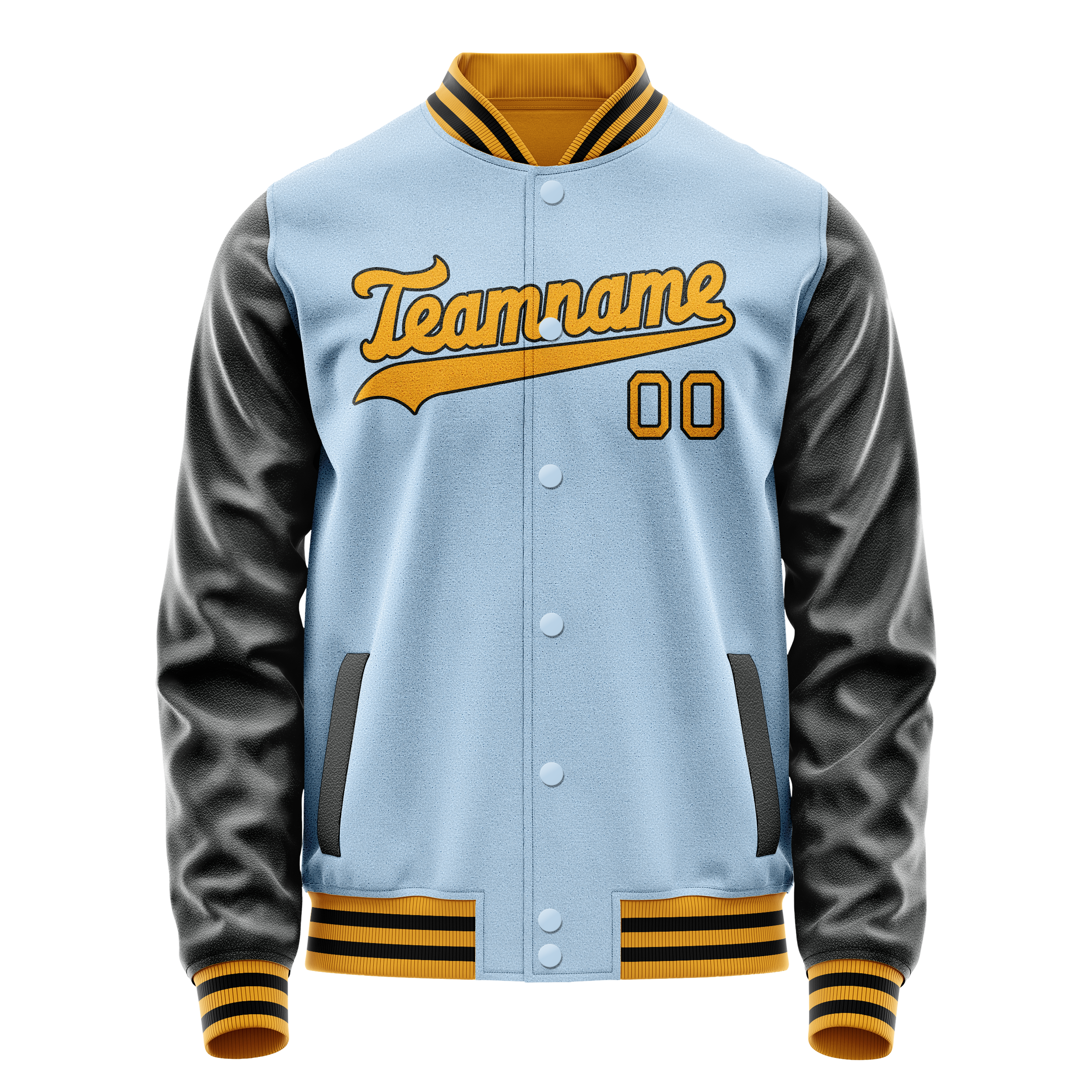 Personalized Light-Blue & Black Solid Color Varsity Letterman Jacket