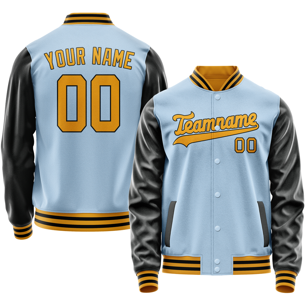 Personalized Light-Blue & Black Solid Color Varsity Letterman Jacket