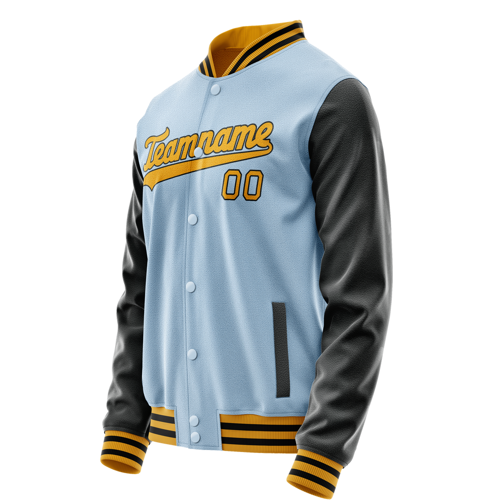 Personalized Light-Blue & Black Solid Color Varsity Letterman Jacket