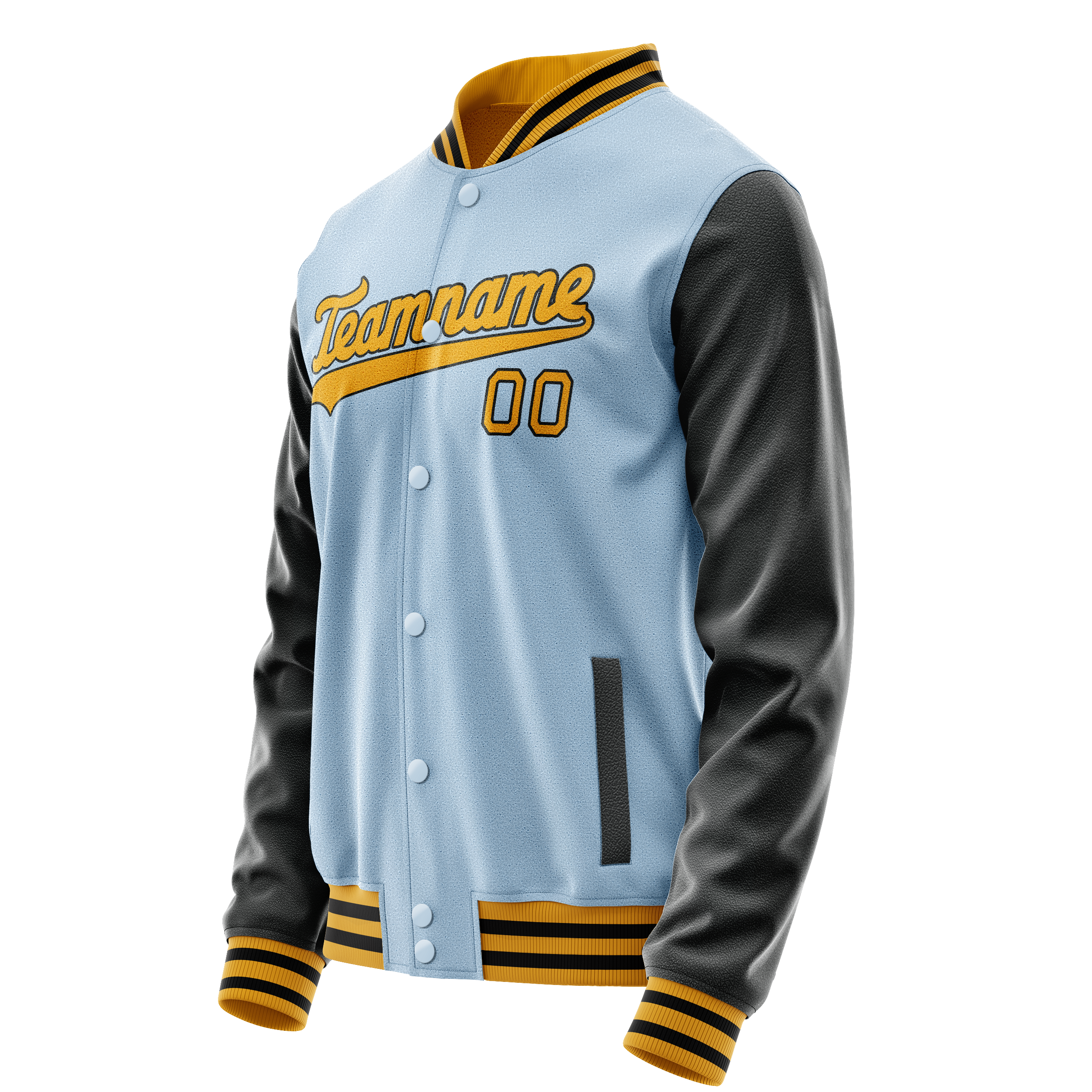 Personalized Light-Blue & Black Solid Color Varsity Letterman Jacket