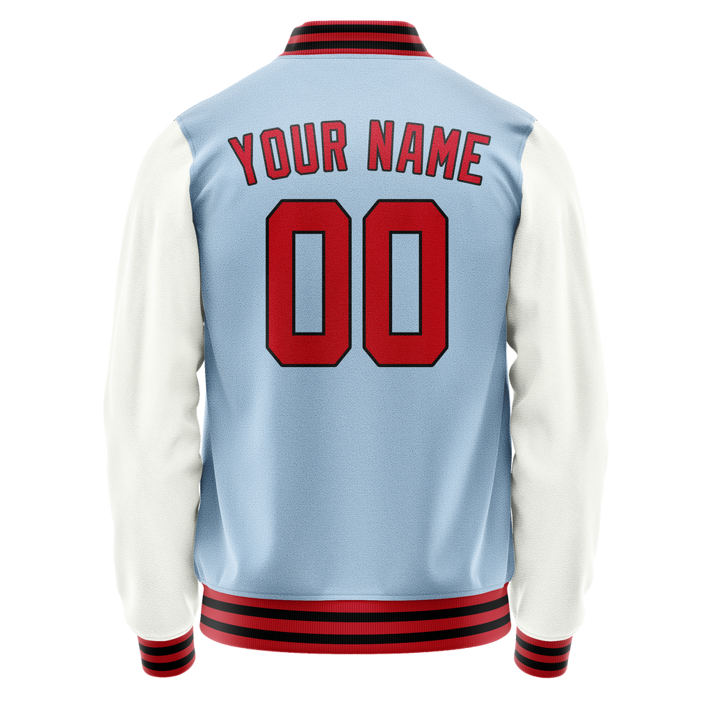 Personalized Light-Blue & White Solid Color Varsity Letterman Jacket