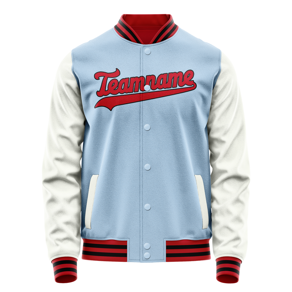 Personalized Light-Blue & White Solid Color Varsity Letterman Jacket