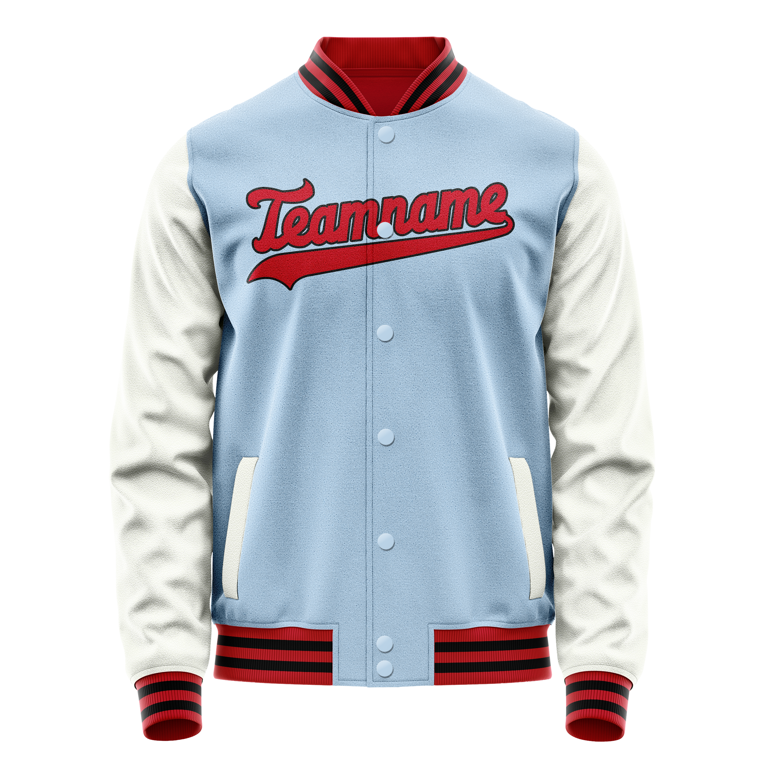 Personalized Light-Blue & White Solid Color Varsity Letterman Jacket