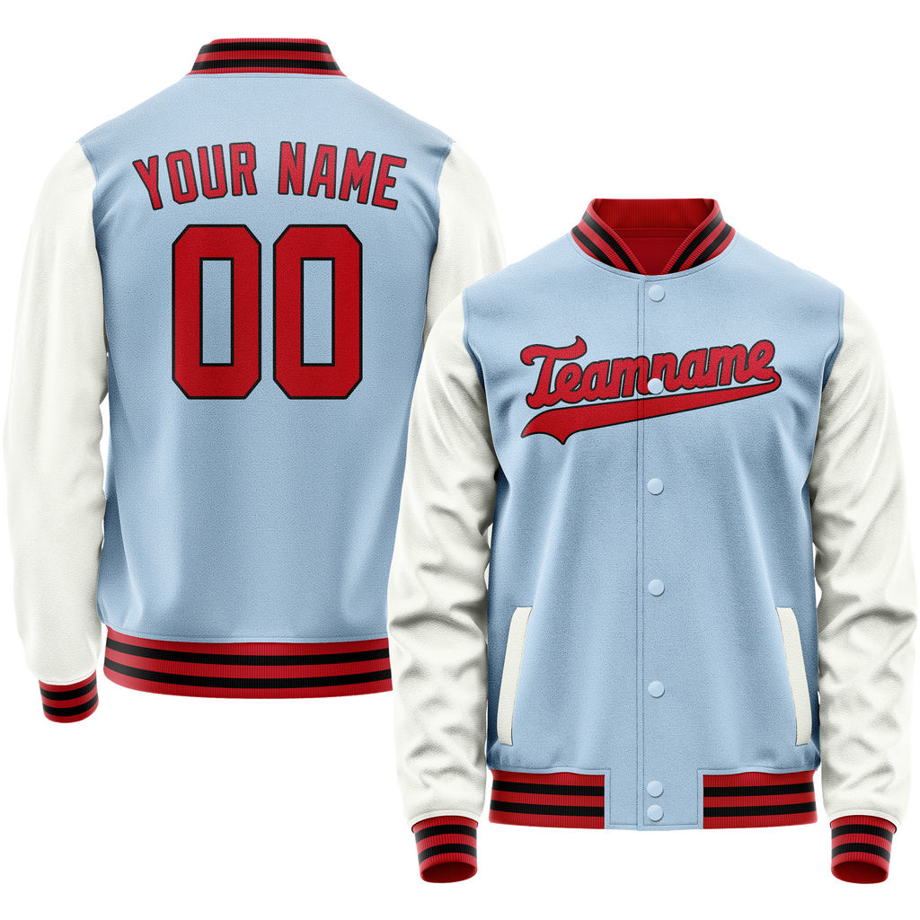 Personalized Light-Blue & White Solid Color Varsity Letterman Jacket