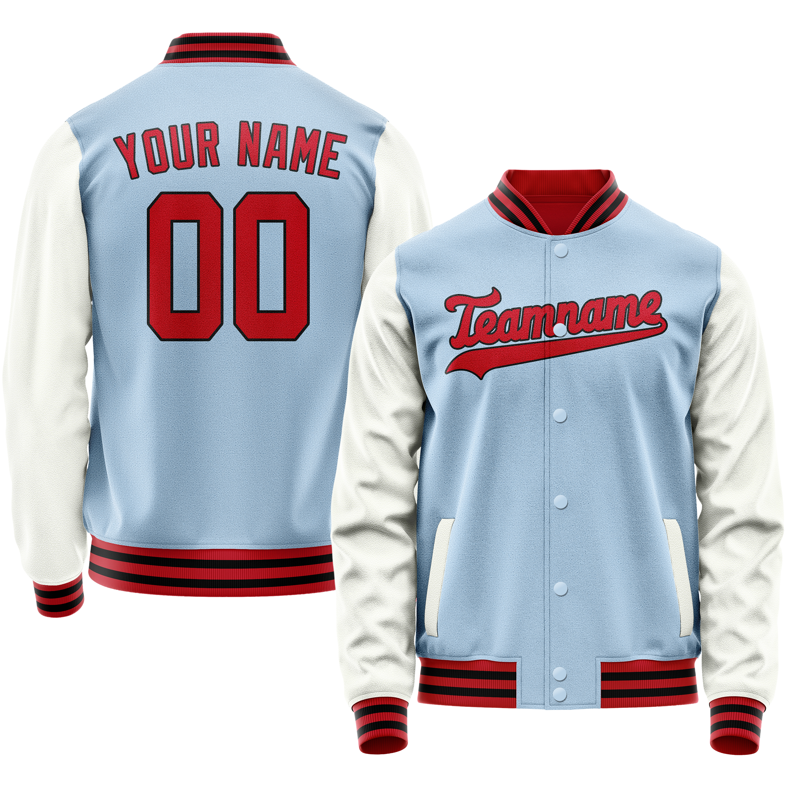 Personalized Light-Blue & White Solid Color Varsity Letterman Jacket