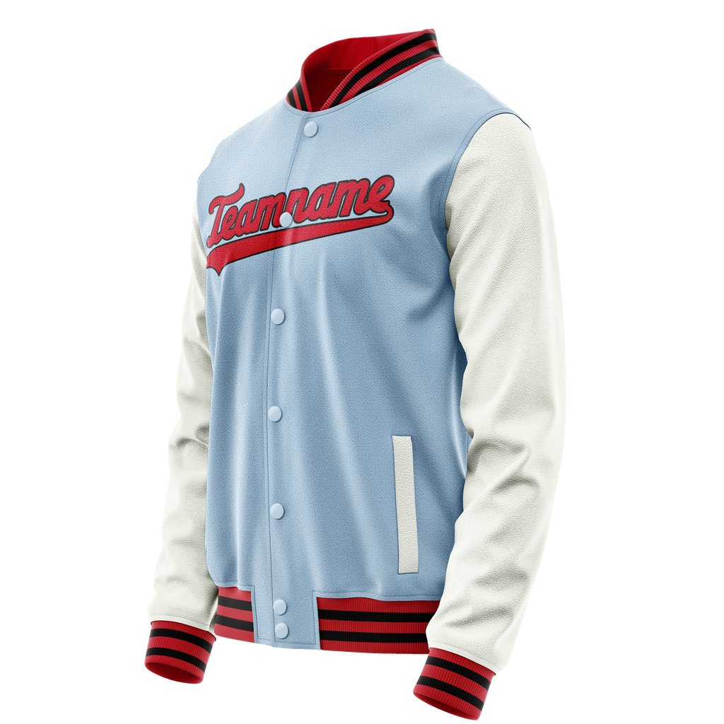 Personalized Light-Blue & White Solid Color Varsity Letterman Jacket