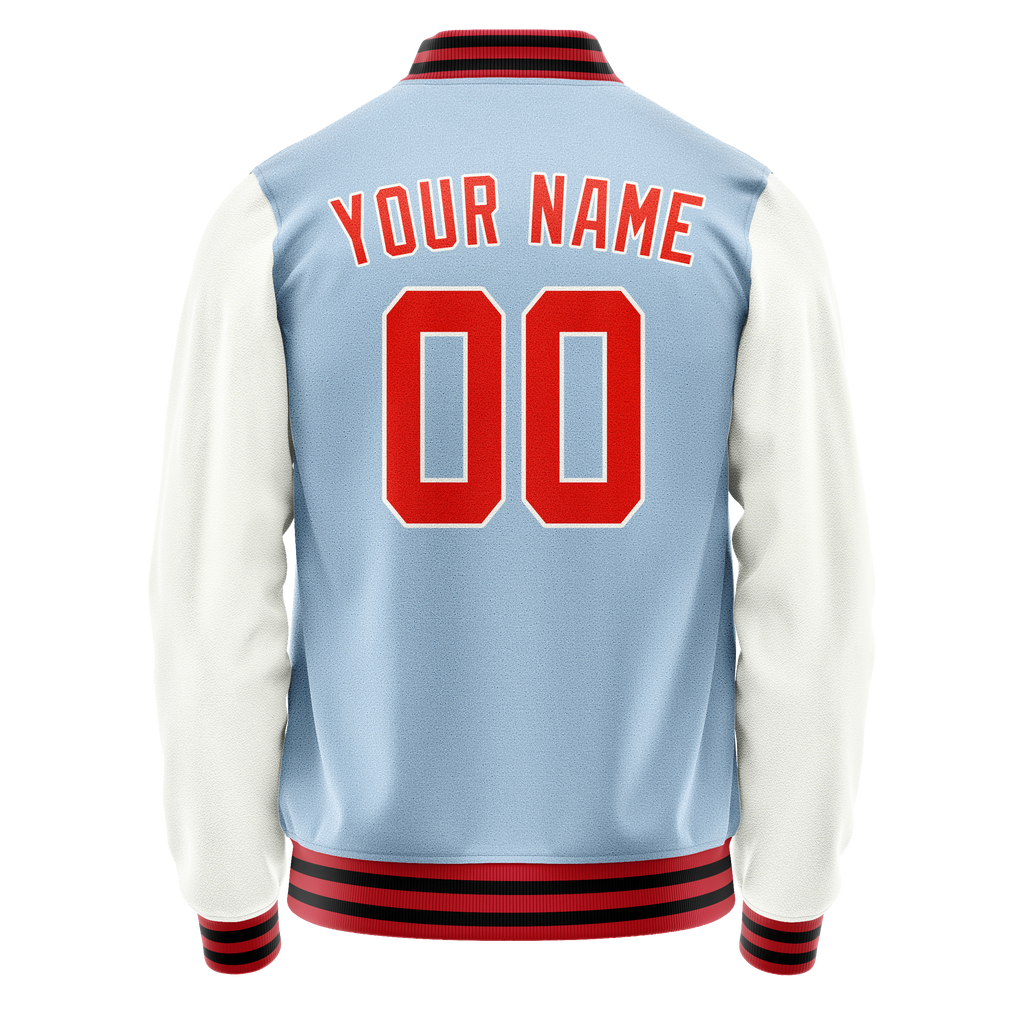 Personalized Light-Blue & White Solid Color Varsity Letterman Jacket