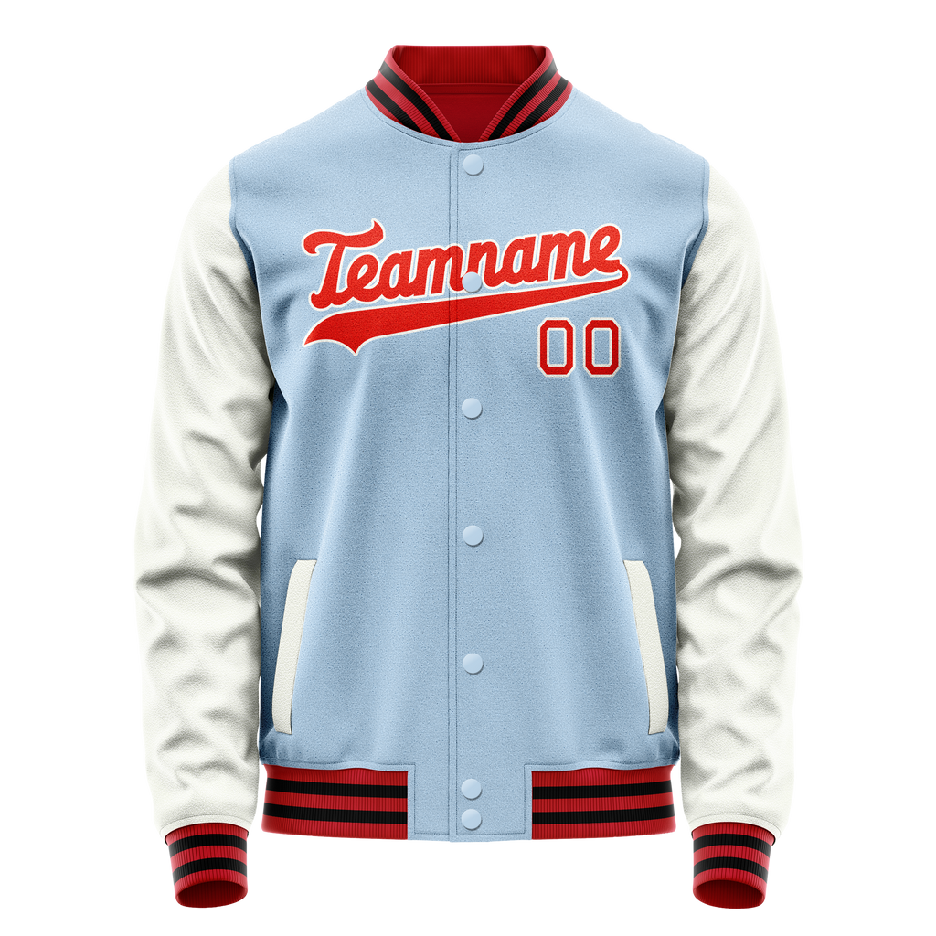 Personalized Light-Blue & White Solid Color Varsity Letterman Jacket
